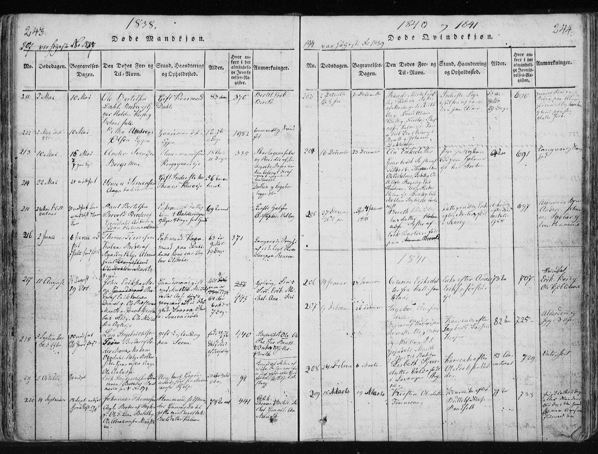 Ministerialprotokoller, klokkerbøker og fødselsregistre - Nord-Trøndelag, SAT/A-1458/749/L0469: Parish register (official) no. 749A03, 1817-1857, p. 243-244