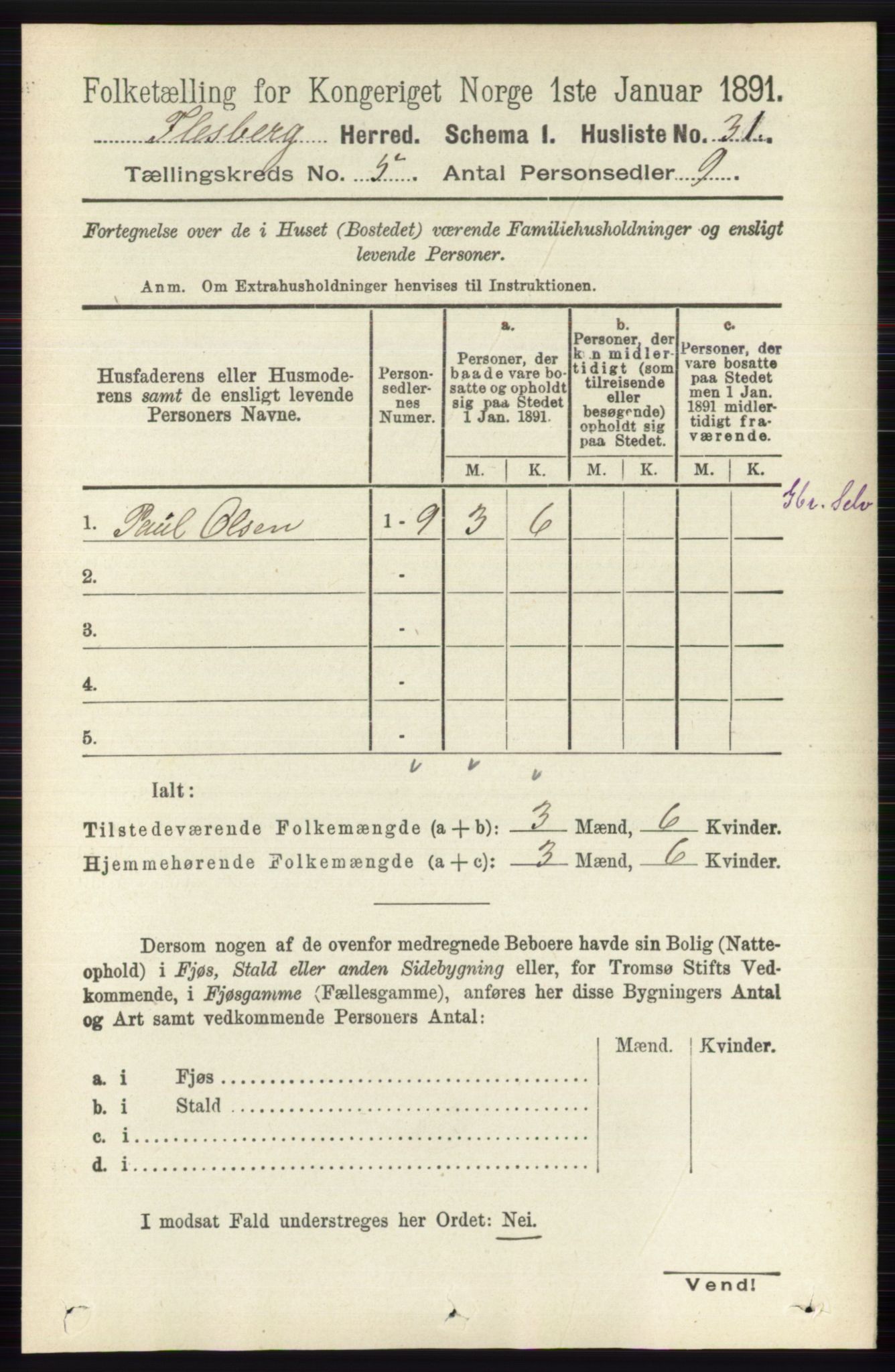 RA, 1891 census for 0631 Flesberg, 1891, p. 718