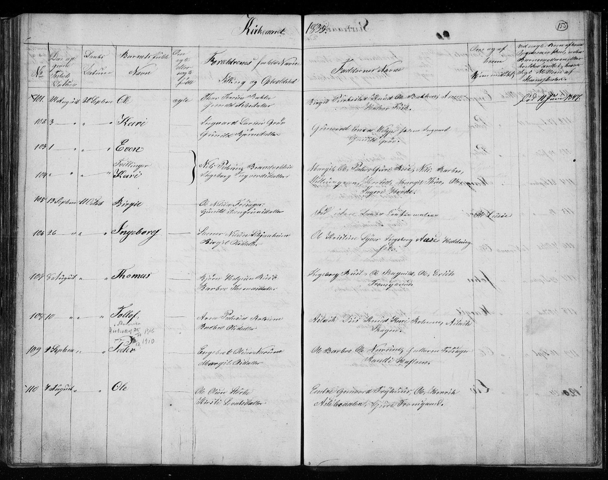 Gol kirkebøker, AV/SAKO-A-226/F/Fa/L0001: Parish register (official) no. I 1, 1821-1837, p. 155