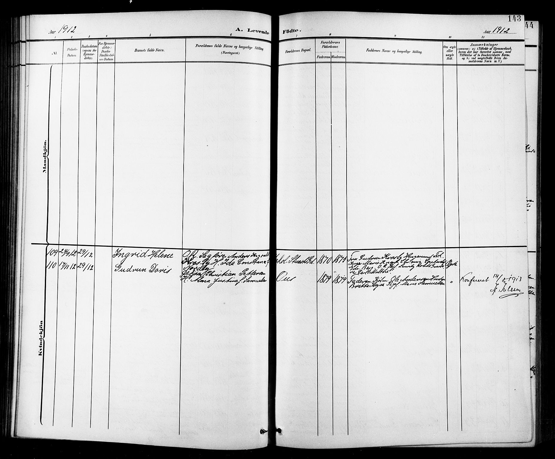 Halden prestekontor Kirkebøker, SAO/A-10909/G/Ga/L0010: Parish register (copy) no. 10, 1900-1923, p. 143