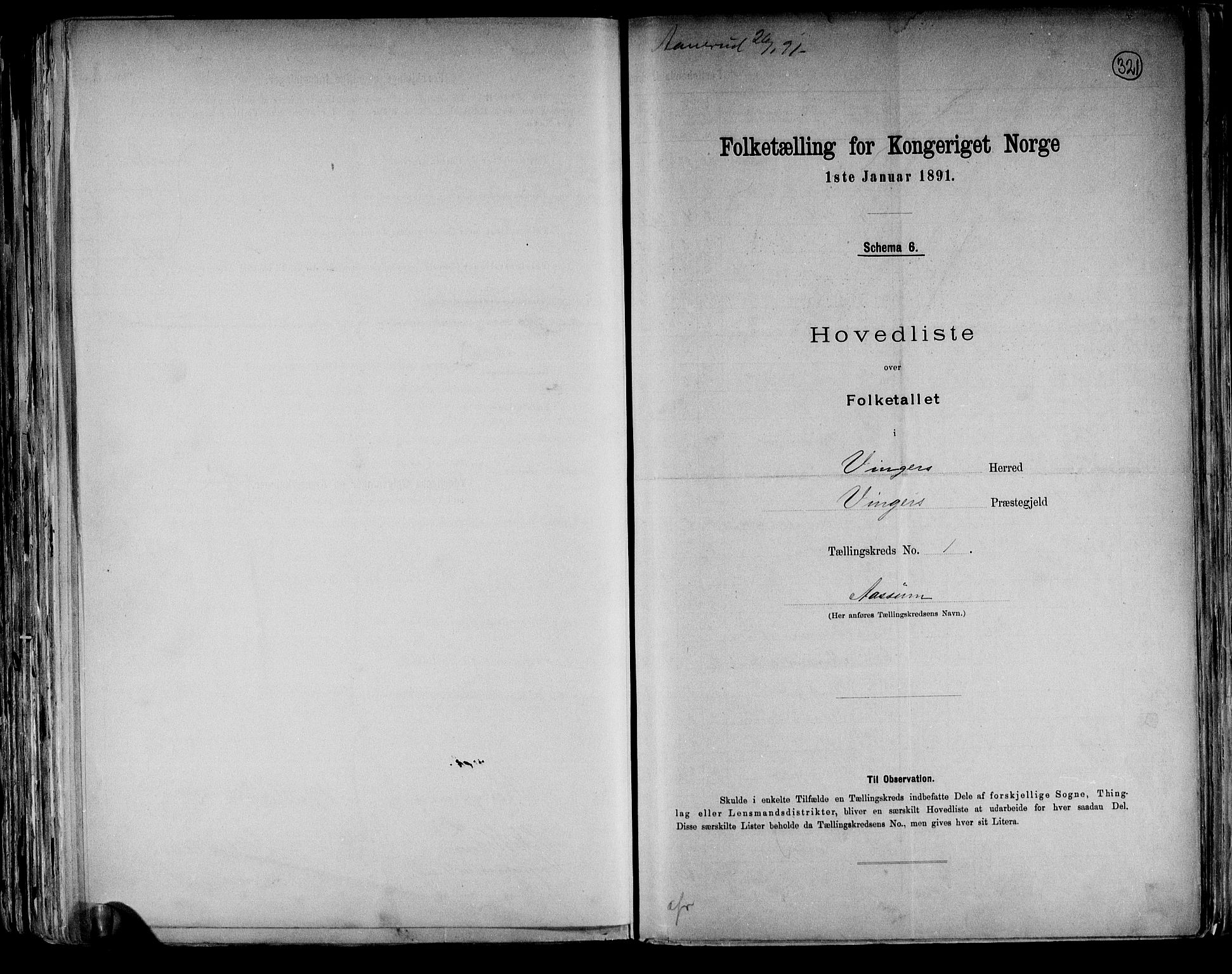 RA, 1891 census for 0421 Vinger, 1891, p. 4