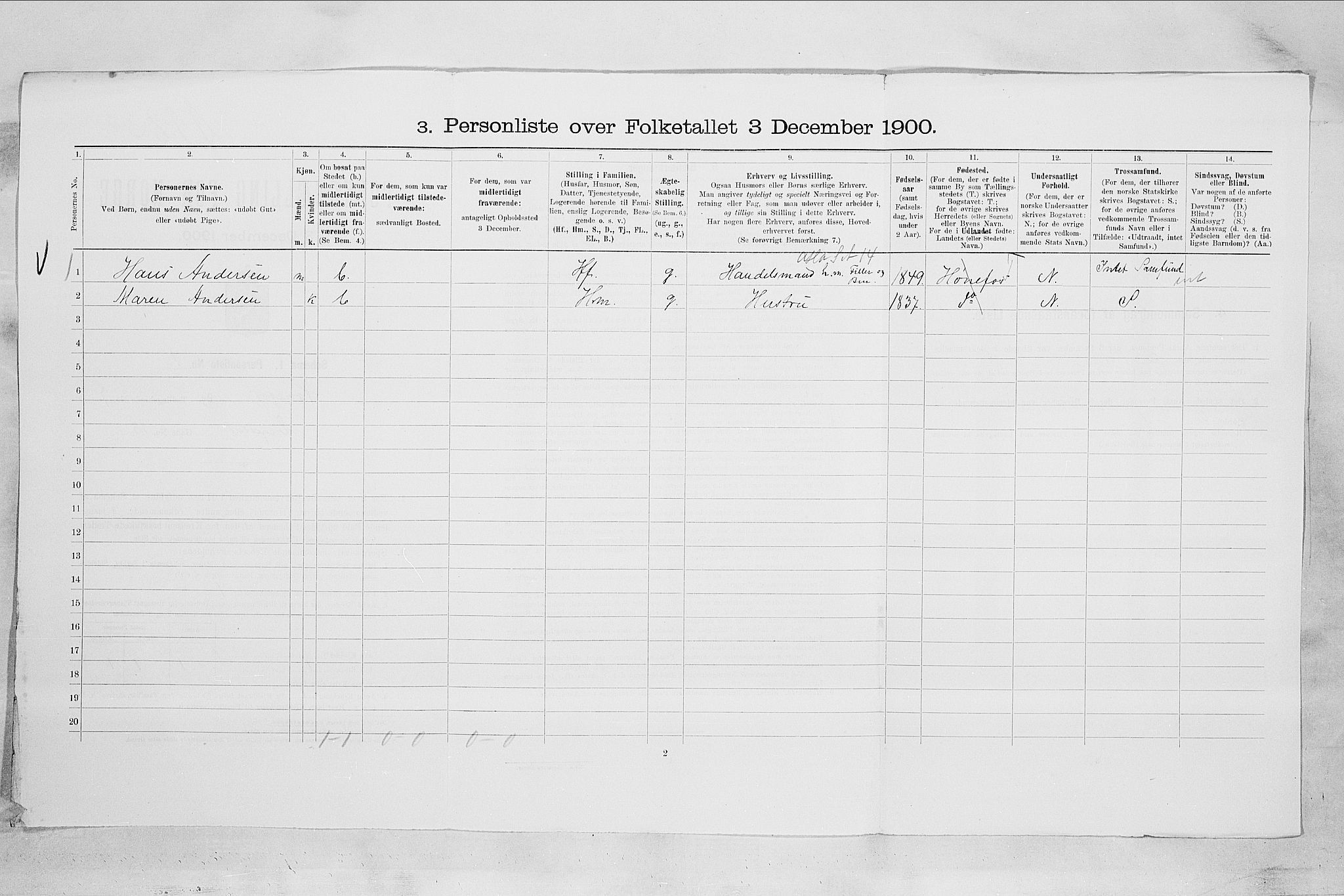 RA, 1900 census for Hønefoss, 1900, p. 712