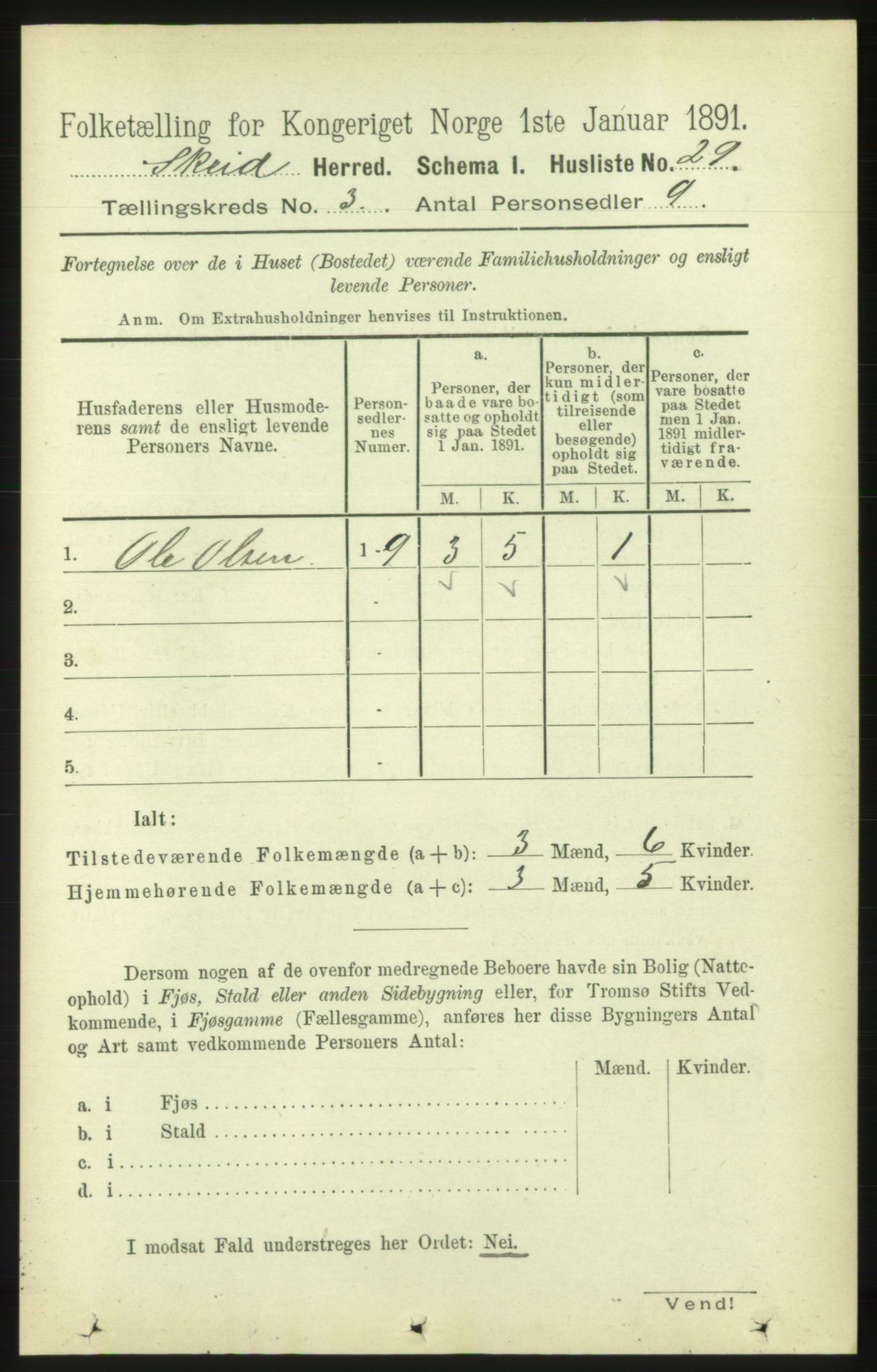 RA, 1891 census for 1732 Skei, 1891, p. 1079