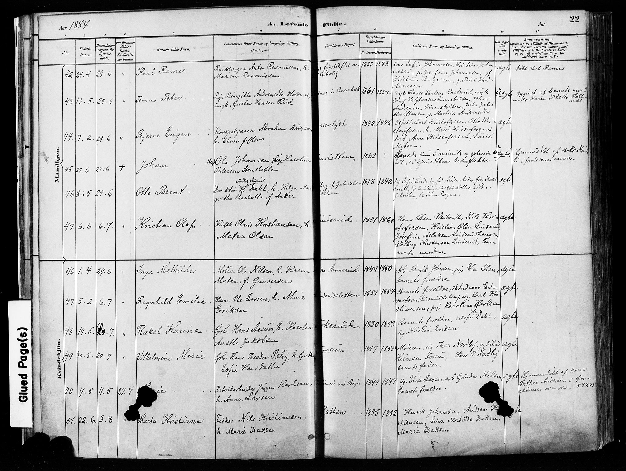 Østre Aker prestekontor Kirkebøker, AV/SAO-A-10840/F/Fa/L0008: Parish register (official) no. I 8, 1883-1894, p. 22