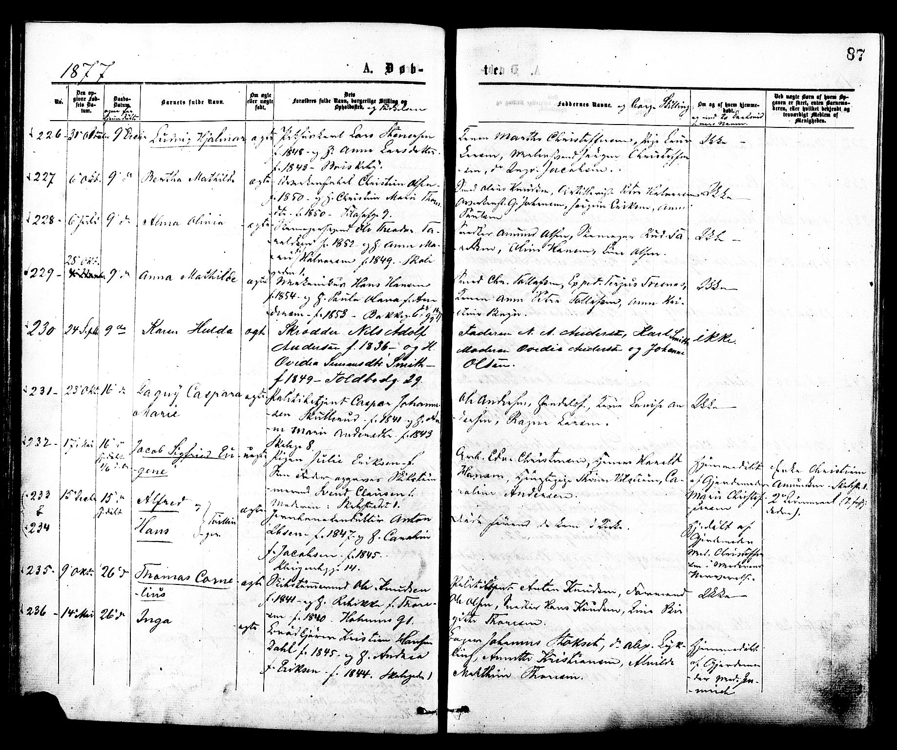 Johannes prestekontor Kirkebøker, AV/SAO-A-10852/F/Fa/L0001: Parish register (official) no. 1, 1875-1881, p. 87