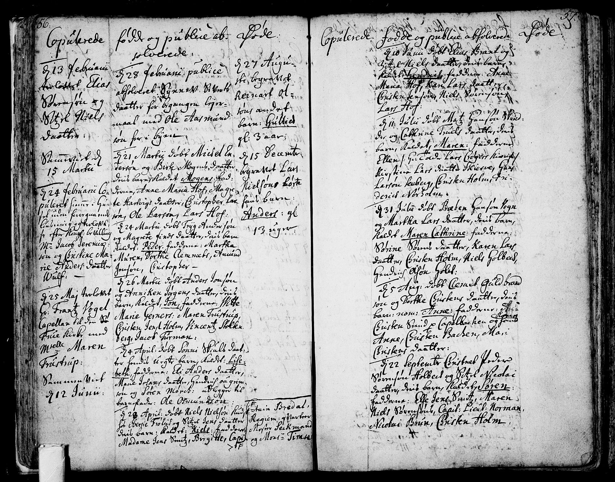 Tønsberg kirkebøker, AV/SAKO-A-330/F/Fb/L0001: Parish register (official) no. II 1, 1690-1796, p. 56-57