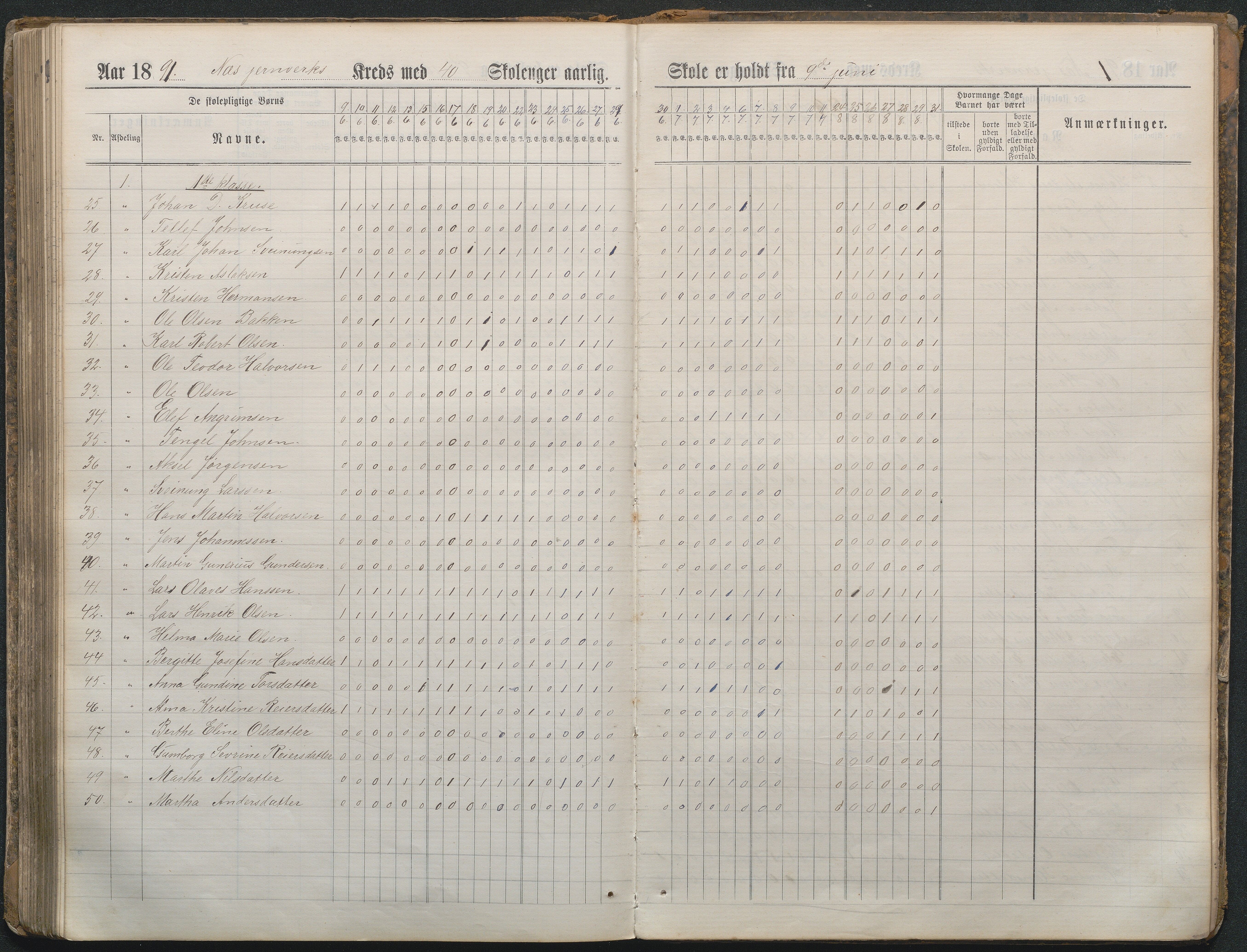 , Næs Jernverk faste skole, Nr.4 Dagbok 1882-1891, 1882-1891, p. 180