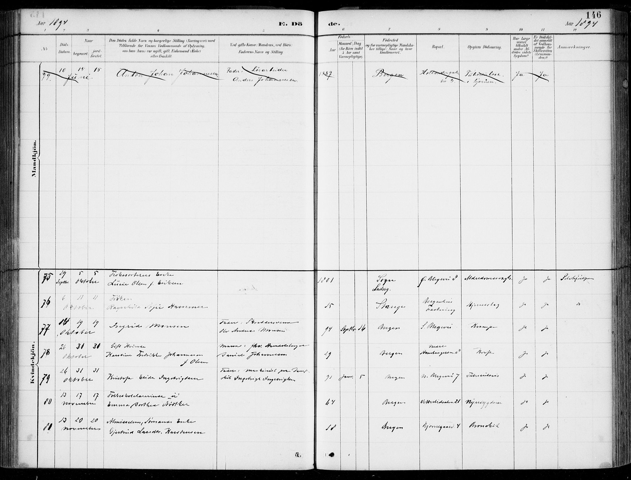 Korskirken sokneprestembete, AV/SAB-A-76101/H/Hab: Parish register (copy) no. E 4, 1884-1910, p. 146