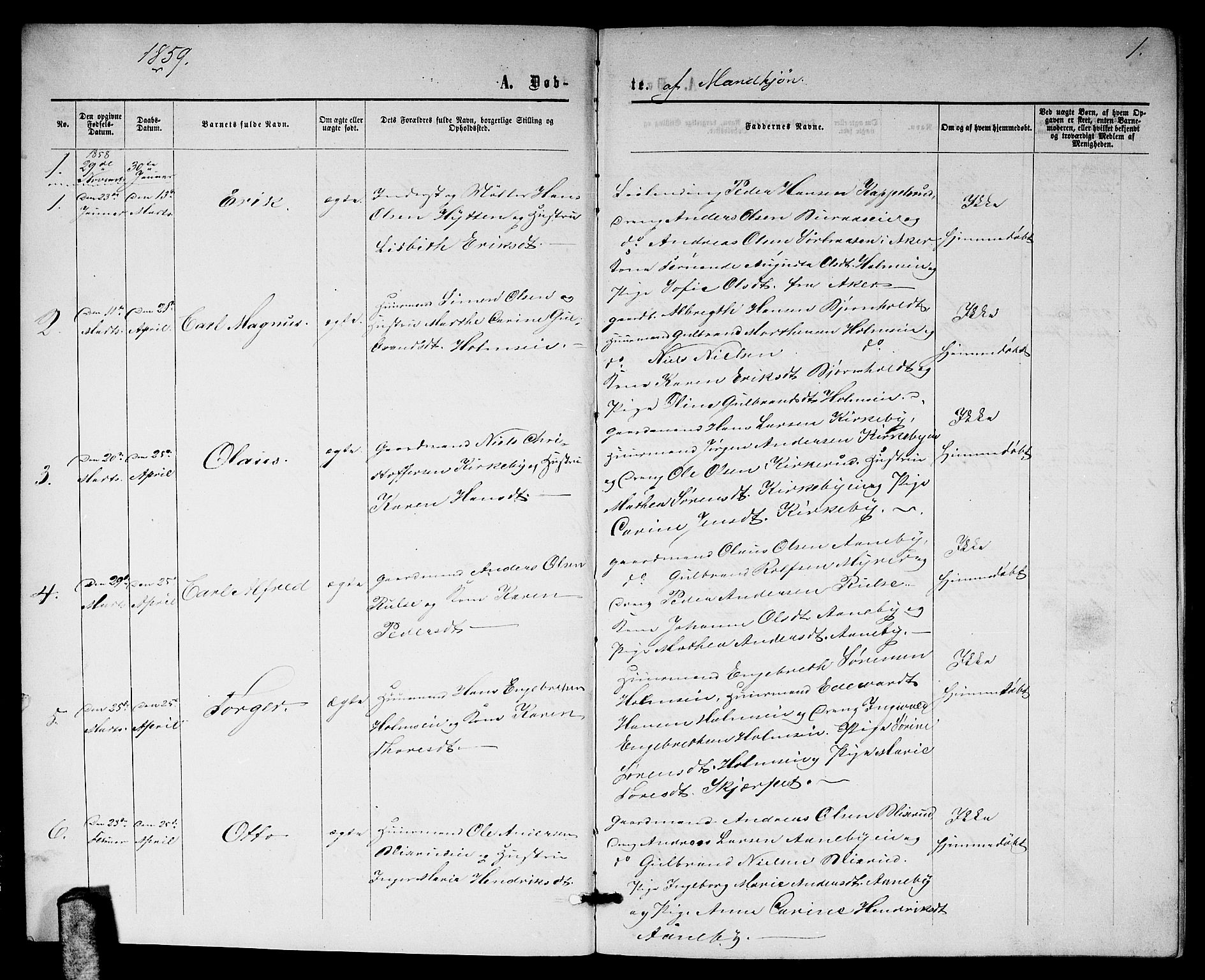Nittedal prestekontor Kirkebøker, SAO/A-10365a/G/Gb/L0001: Parish register (copy) no. II 1, 1859-1878, p. 1