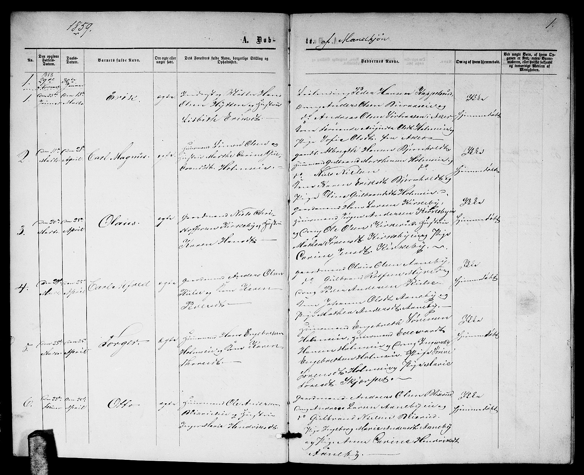 Nittedal prestekontor Kirkebøker, AV/SAO-A-10365a/G/Gb/L0001: Parish register (copy) no. II 1, 1859-1878, p. 1