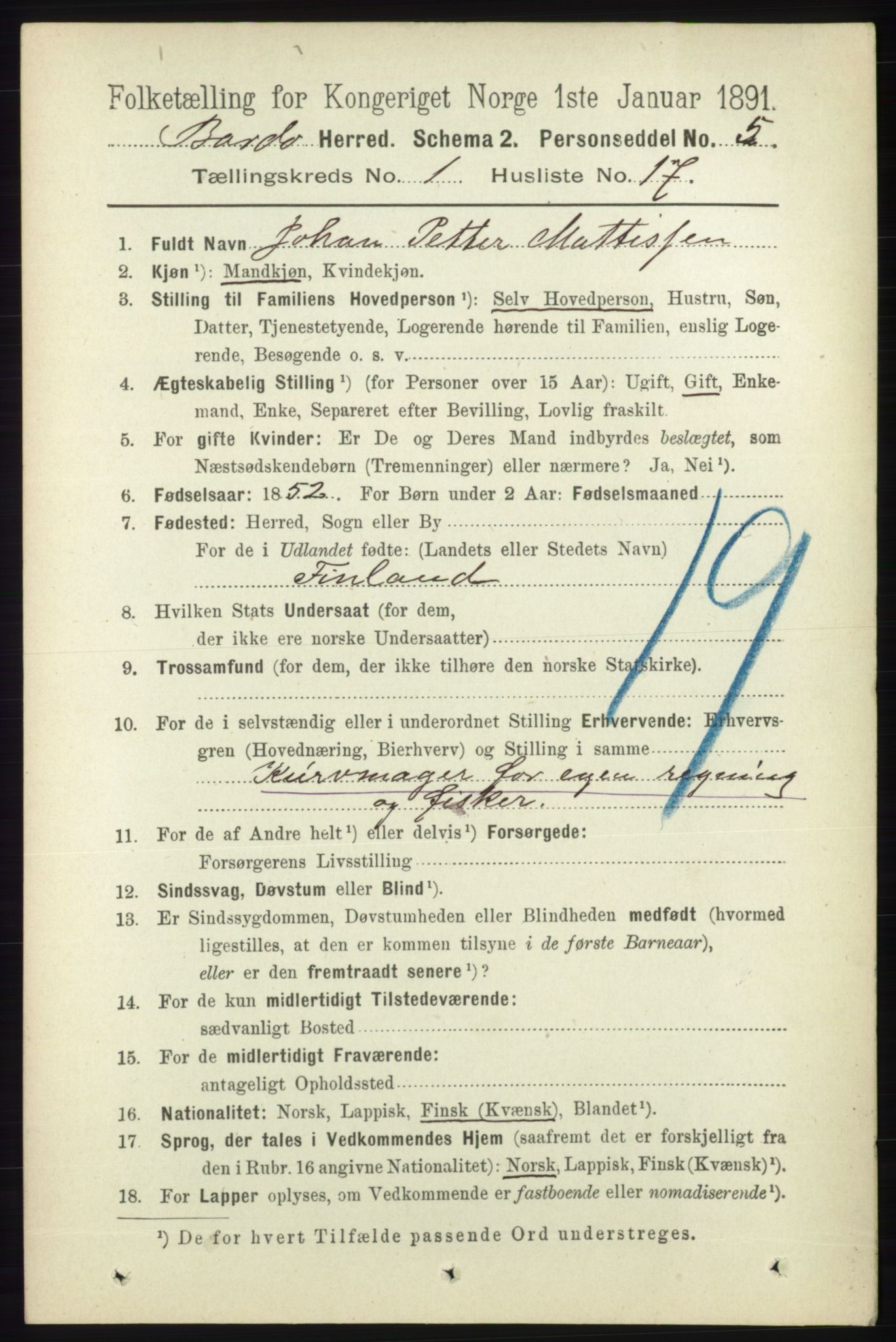 RA, 1891 census for 1922 Bardu, 1891, p. 195