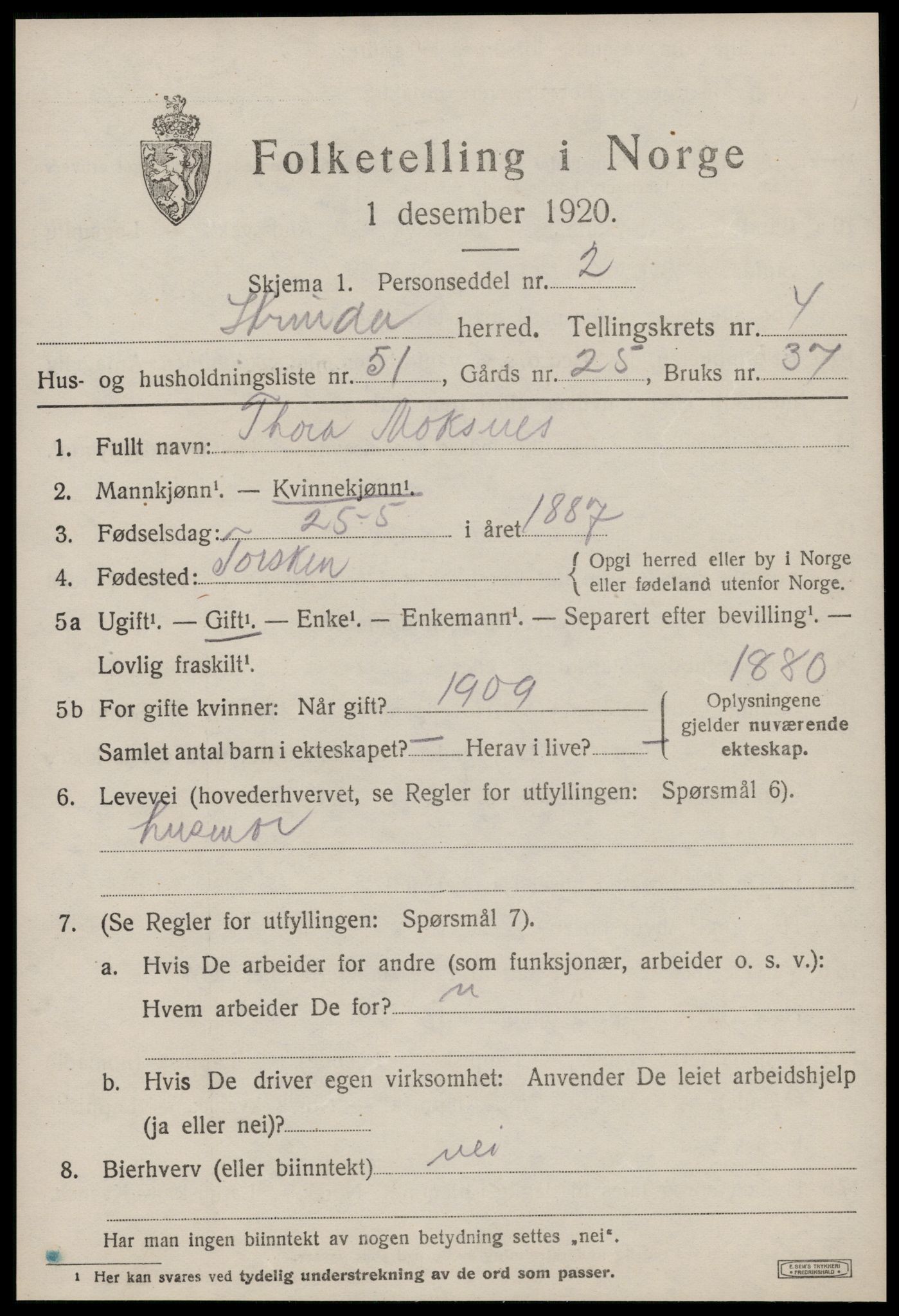 SAT, 1920 census for Strinda, 1920, p. 13546