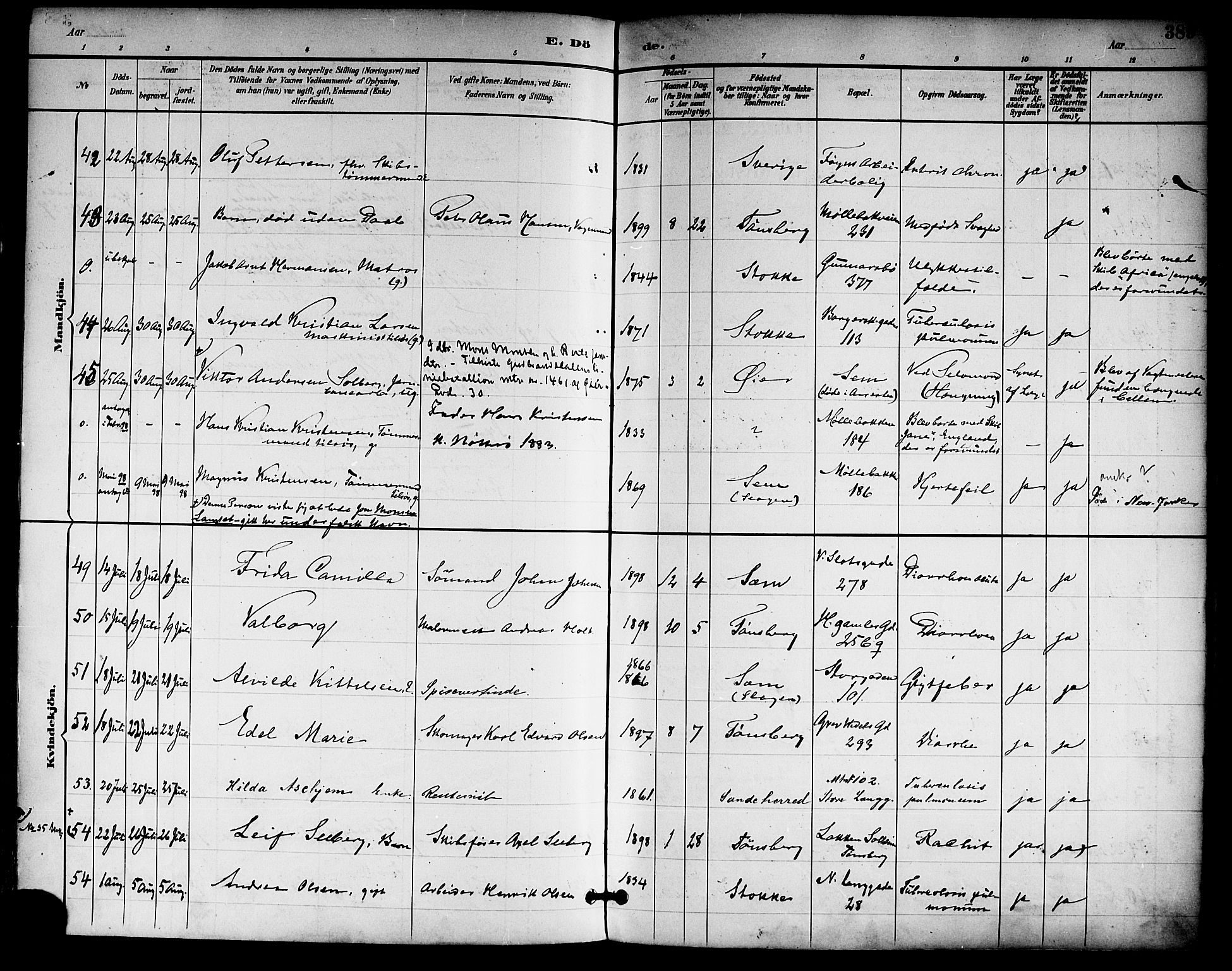Tønsberg kirkebøker, SAKO/A-330/F/Fa/L0012: Parish register (official) no. I 12, 1891-1899, p. 389