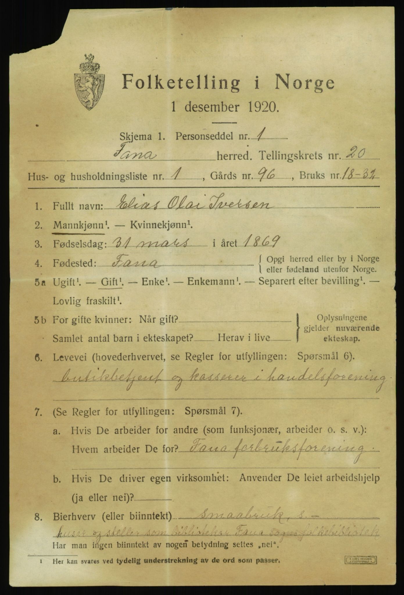 SAB, 1920 census for Fana, 1920, p. 23809