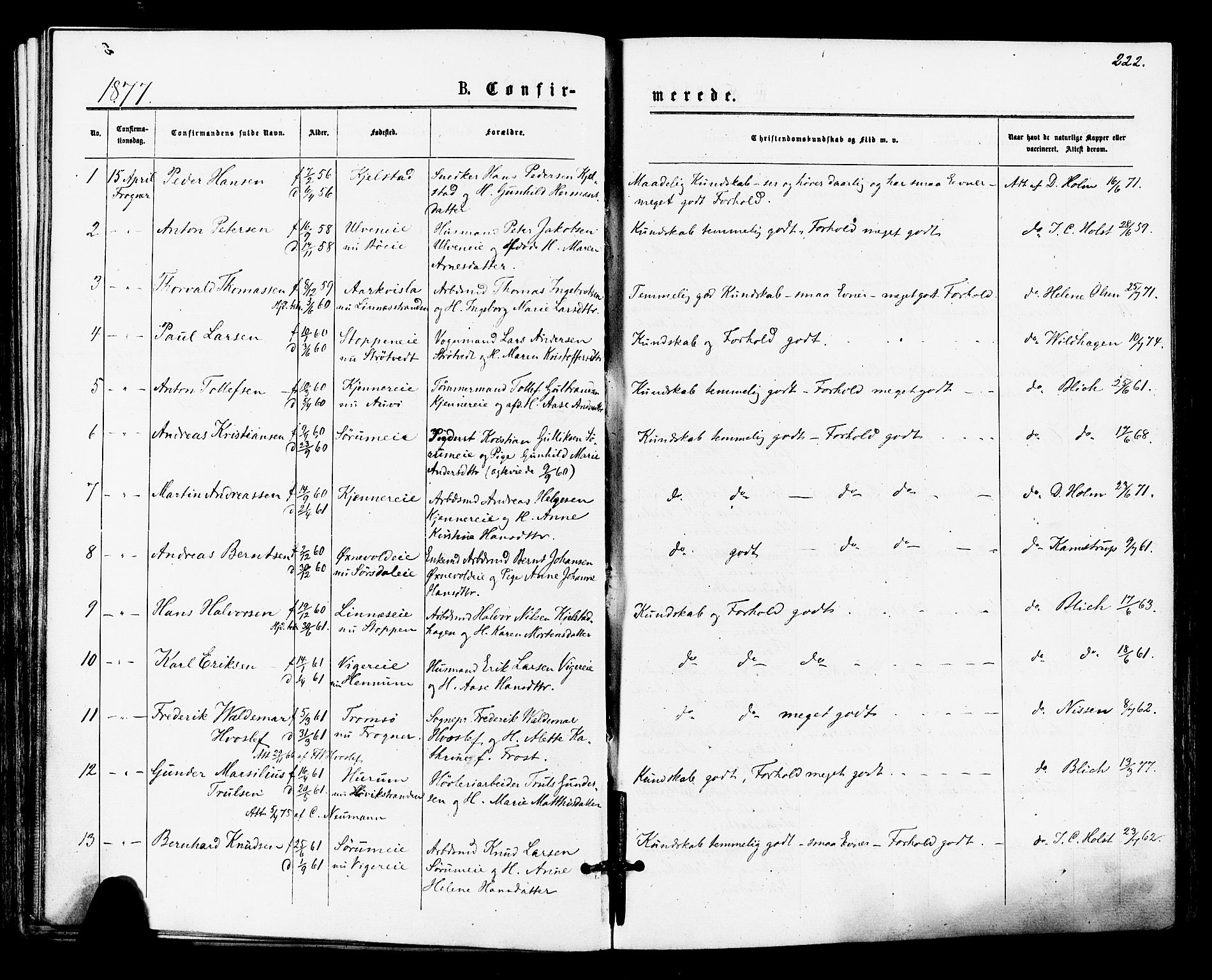 Lier kirkebøker, SAKO/A-230/F/Fa/L0014: Parish register (official) no. I 14, 1875-1882, p. 222