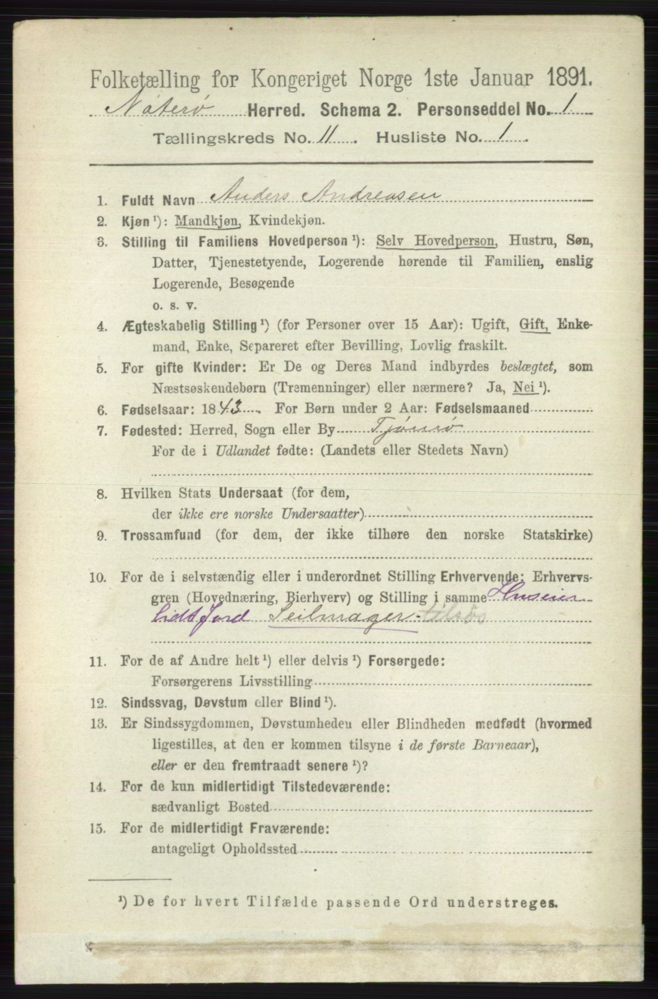 RA, 1891 census for 0722 Nøtterøy, 1891, p. 5813