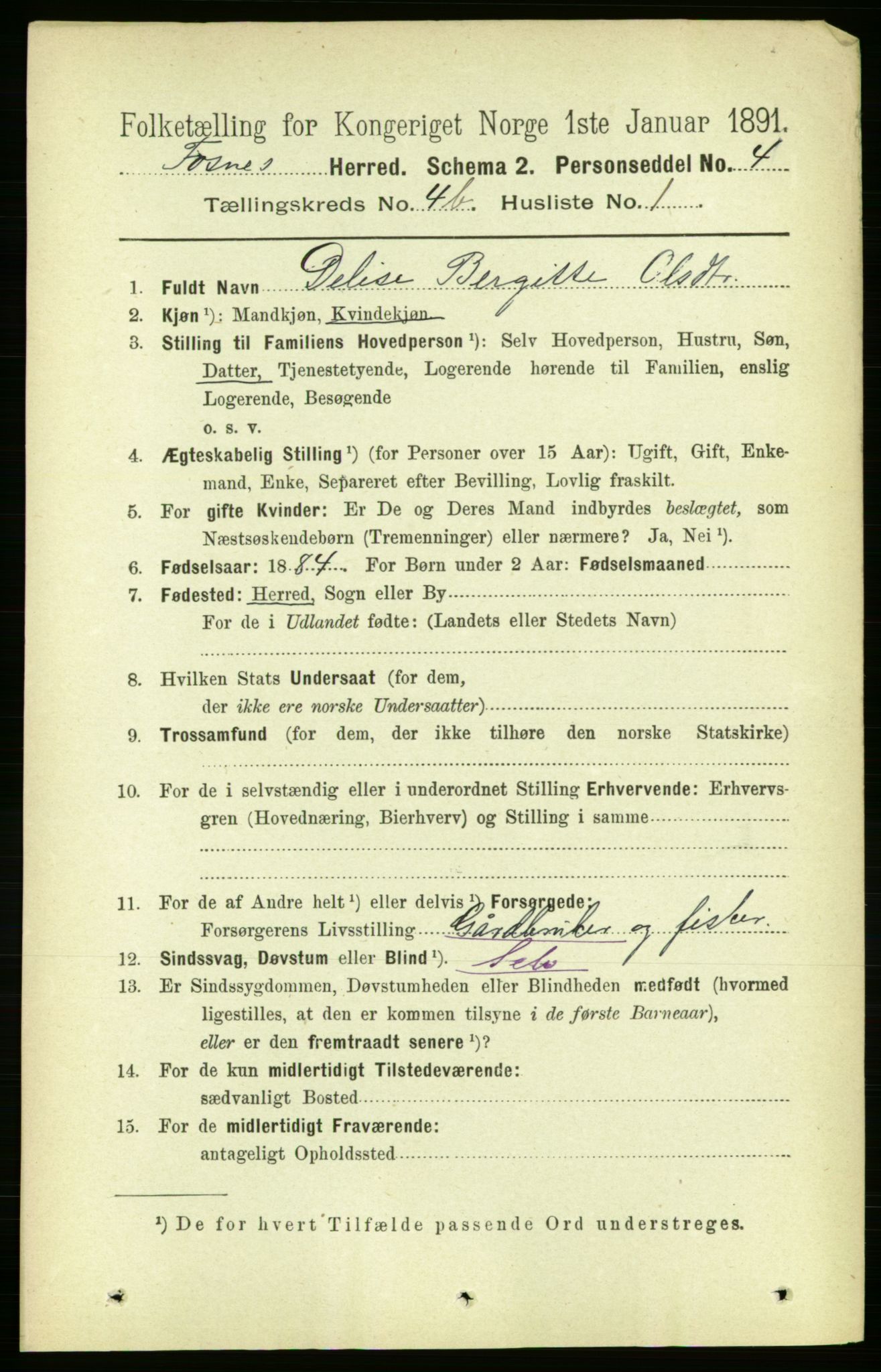 RA, 1891 census for 1748 Fosnes, 1891, p. 1712