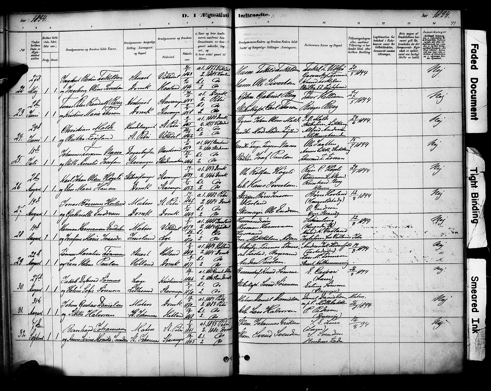 Domkirken sokneprestkontor, AV/SAST-A-101812/001/30/30BA/L0029: Parish register (official) no. A 28, 1878-1904, p. 99