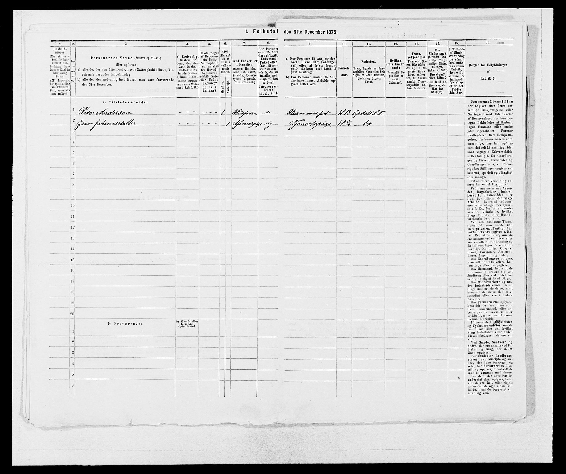 SAB, 1875 census for 1223P Tysnes, 1875, p. 227