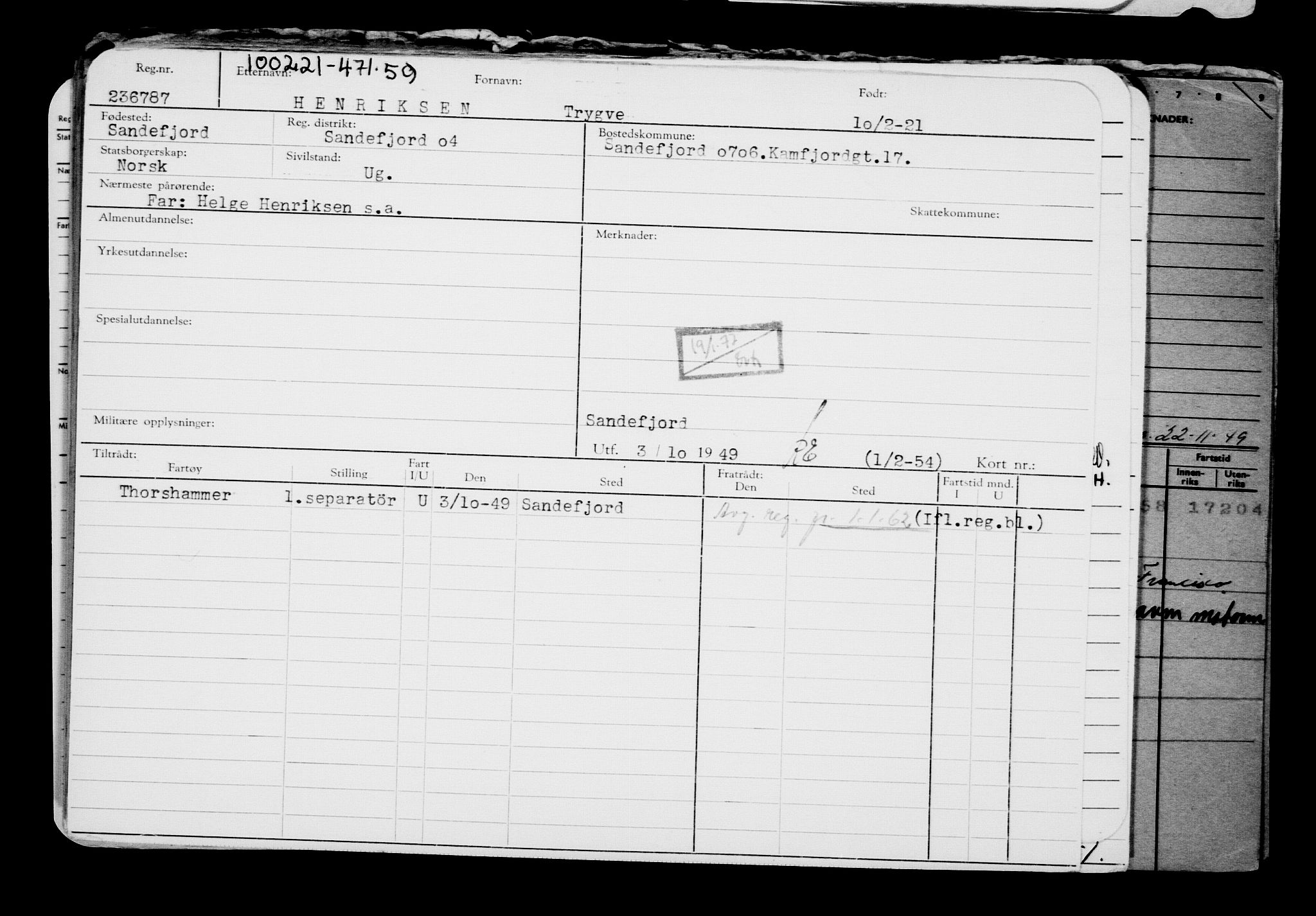 Direktoratet for sjømenn, AV/RA-S-3545/G/Gb/L0190: Hovedkort, 1921, p. 243