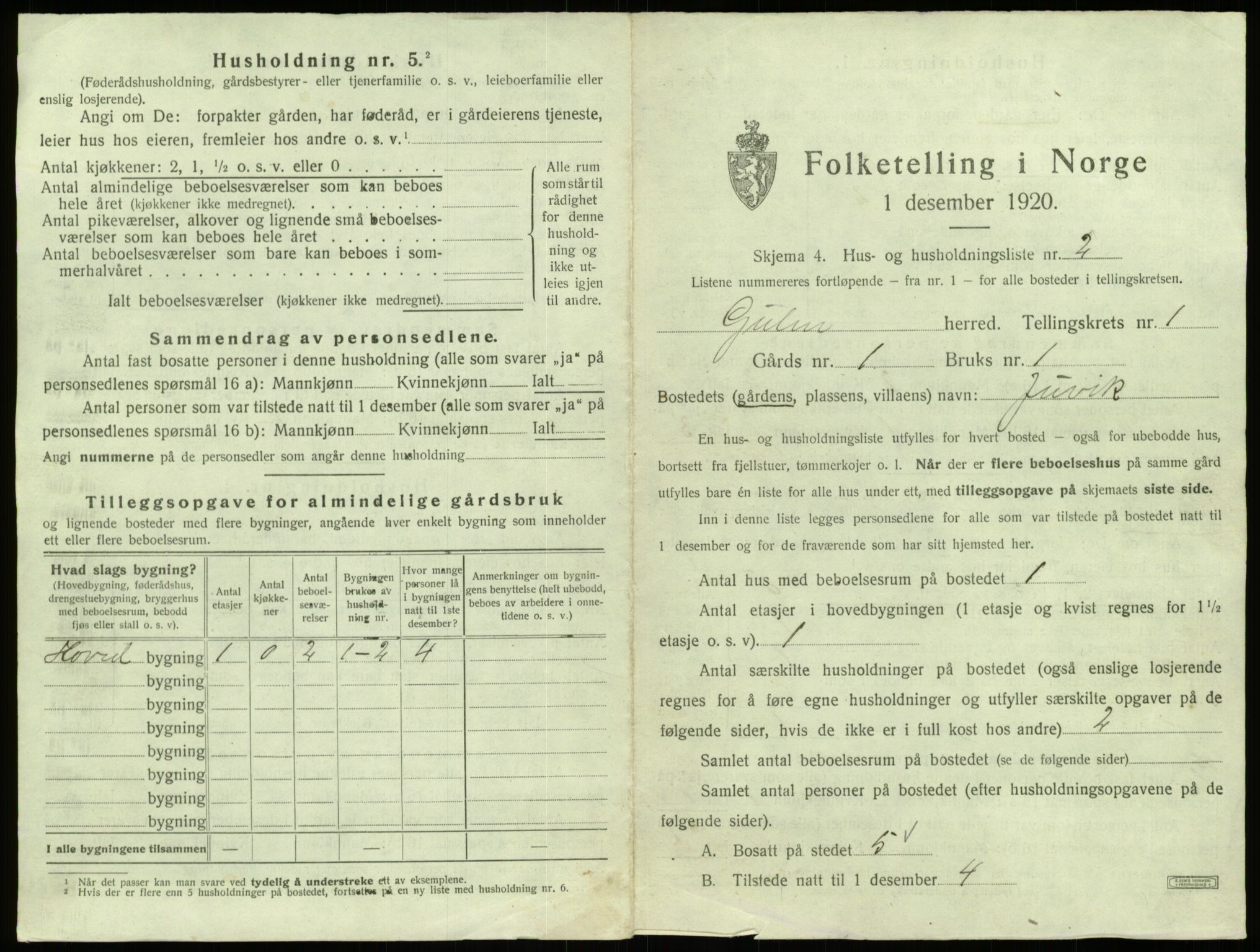 SAB, 1920 census for Gulen, 1920, p. 56