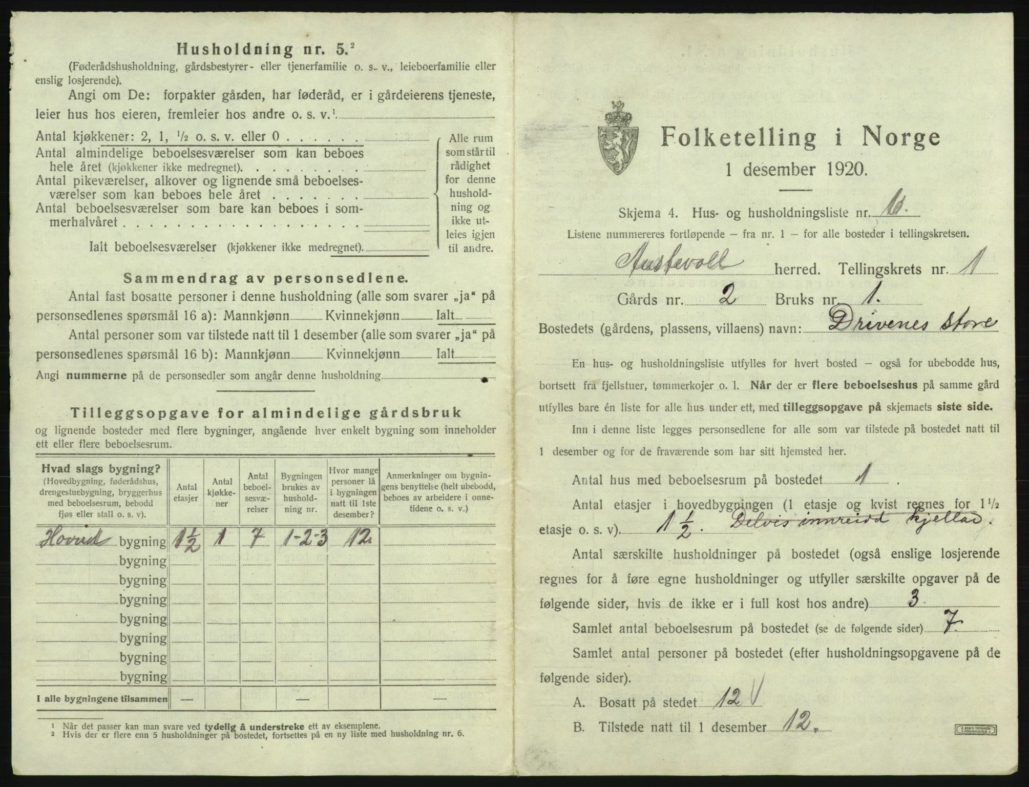 SAB, 1920 census for Austevoll, 1920, p. 53