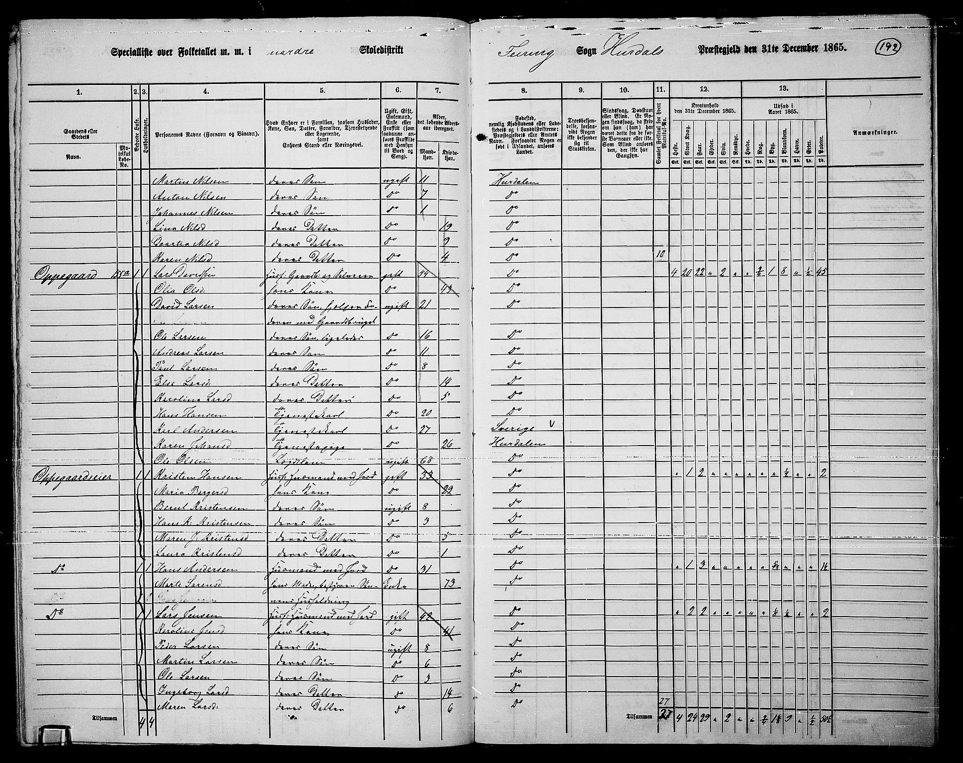 RA, 1865 census for Hurdal, 1865, p. 162