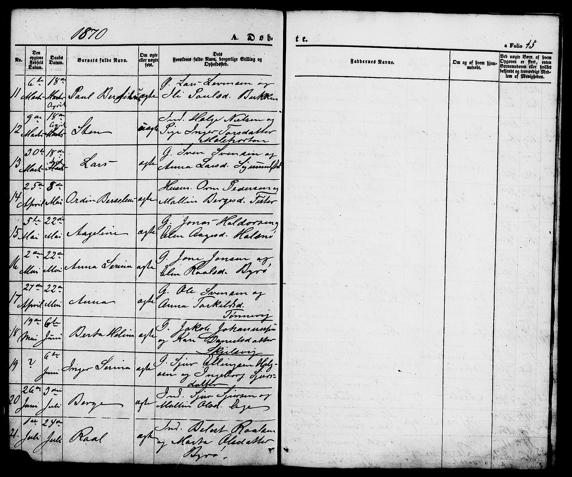 Hjelmeland sokneprestkontor, SAST/A-101843/01/V/L0005: Parish register (copy) no. B 5, 1853-1892, p. 45