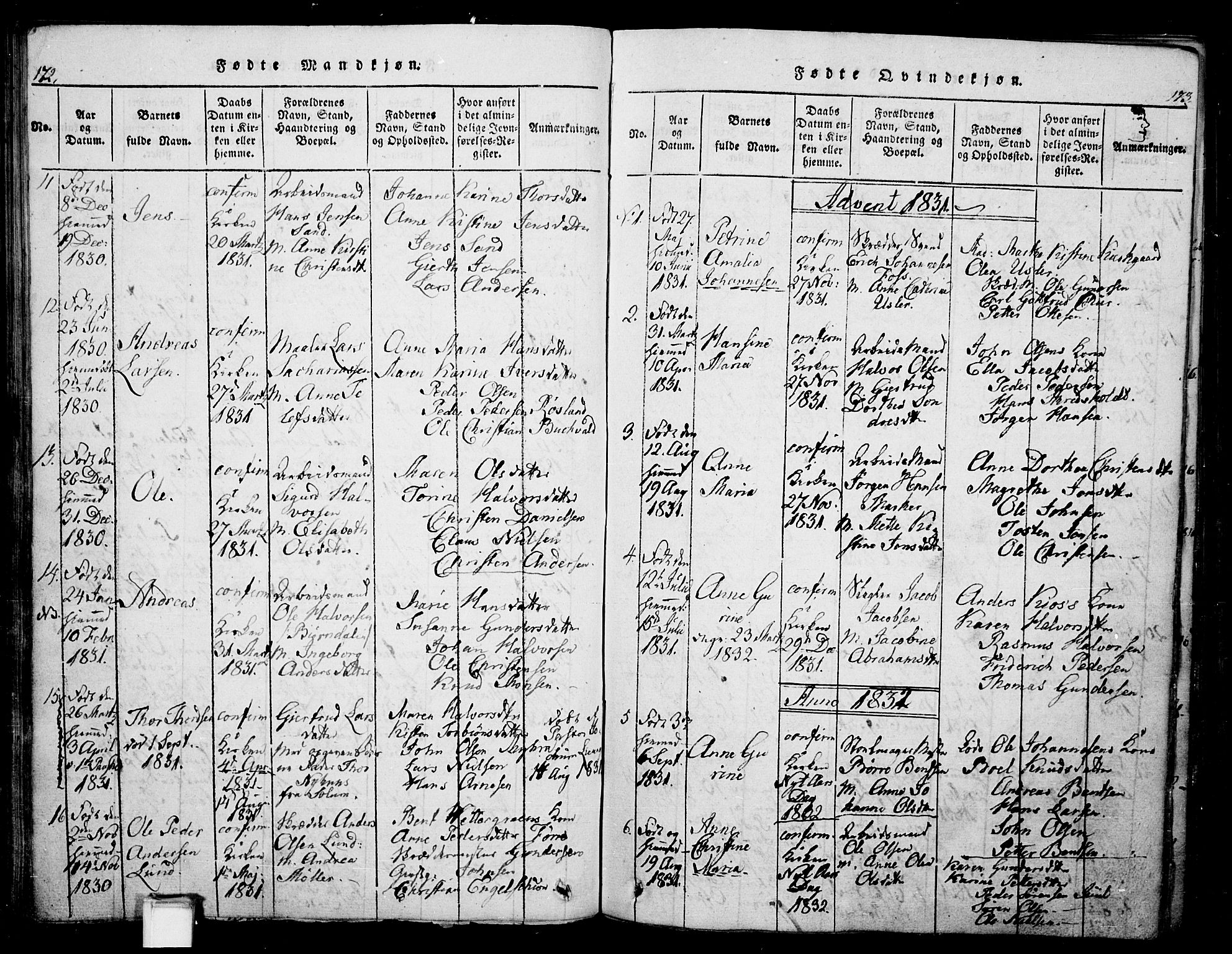 Skien kirkebøker, SAKO/A-302/G/Ga/L0002: Parish register (copy) no. 2, 1814-1842, p. 172-173
