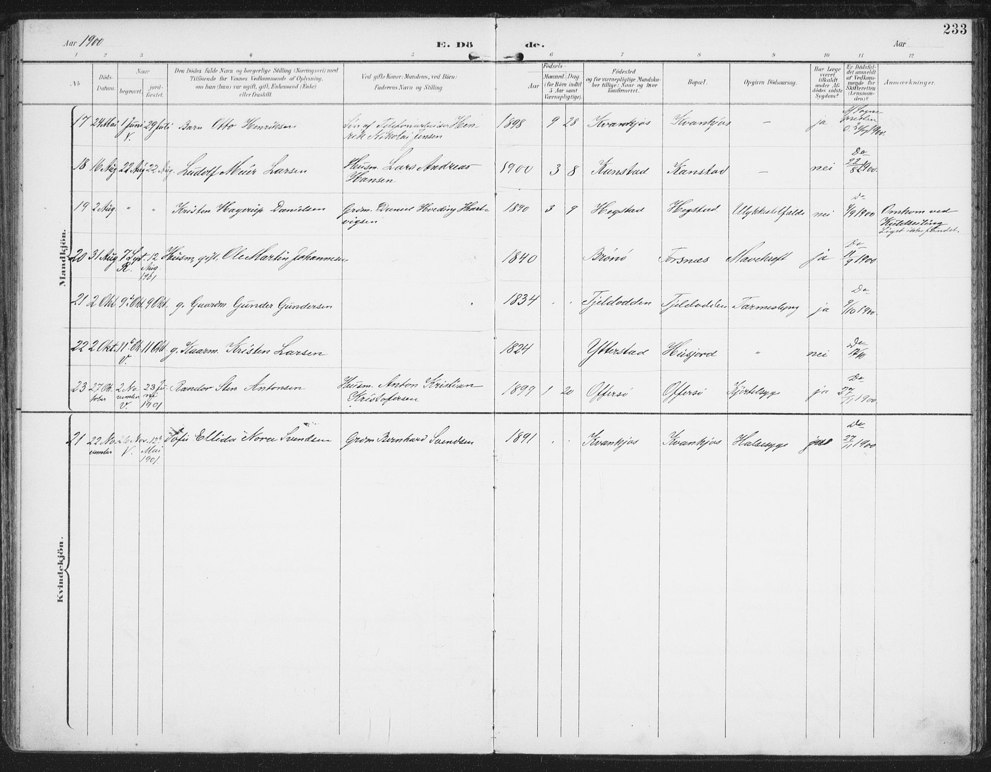 Ministerialprotokoller, klokkerbøker og fødselsregistre - Nordland, AV/SAT-A-1459/872/L1036: Parish register (official) no. 872A11, 1897-1913, p. 233