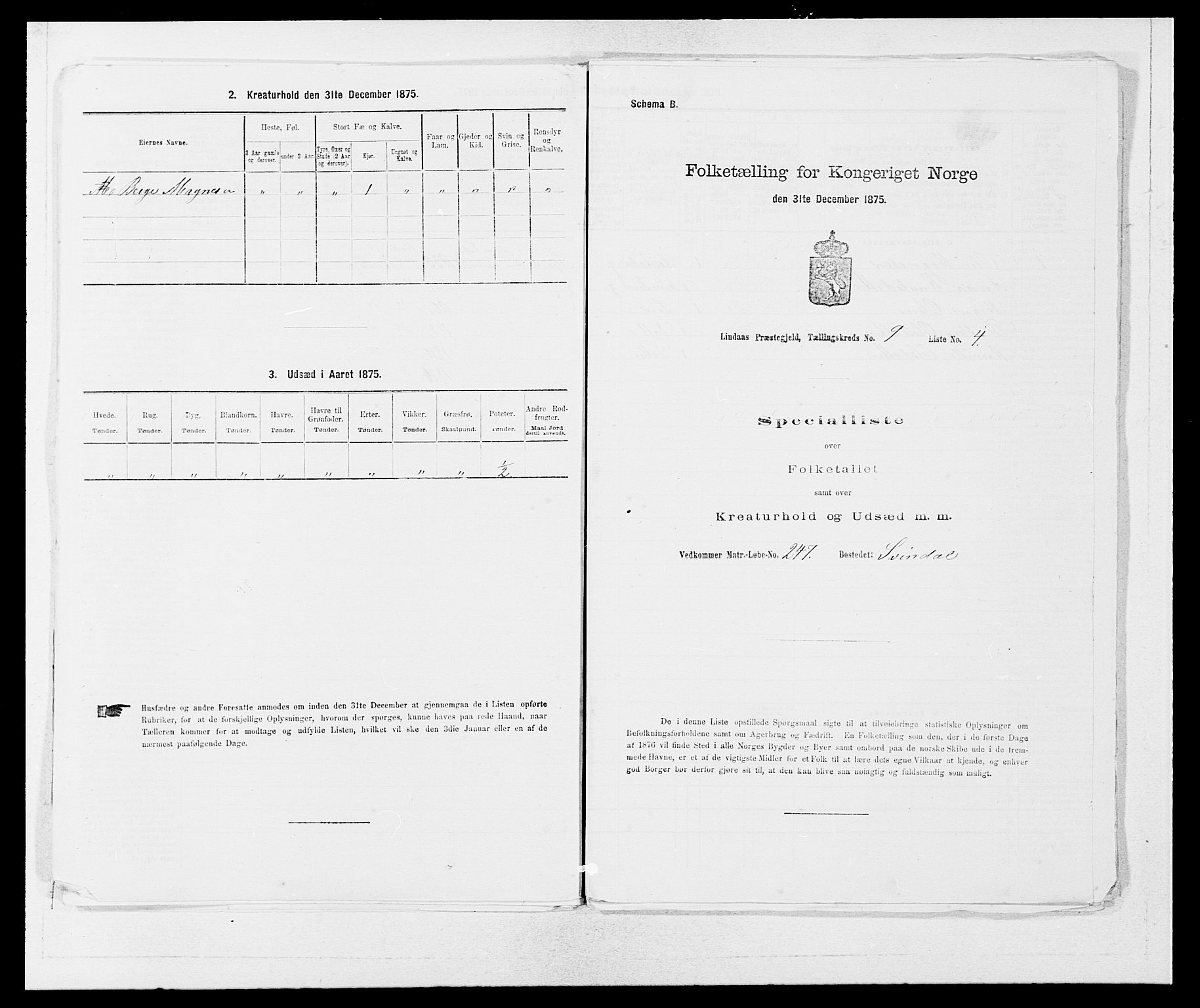 SAB, 1875 census for 1263P Lindås, 1875, p. 824