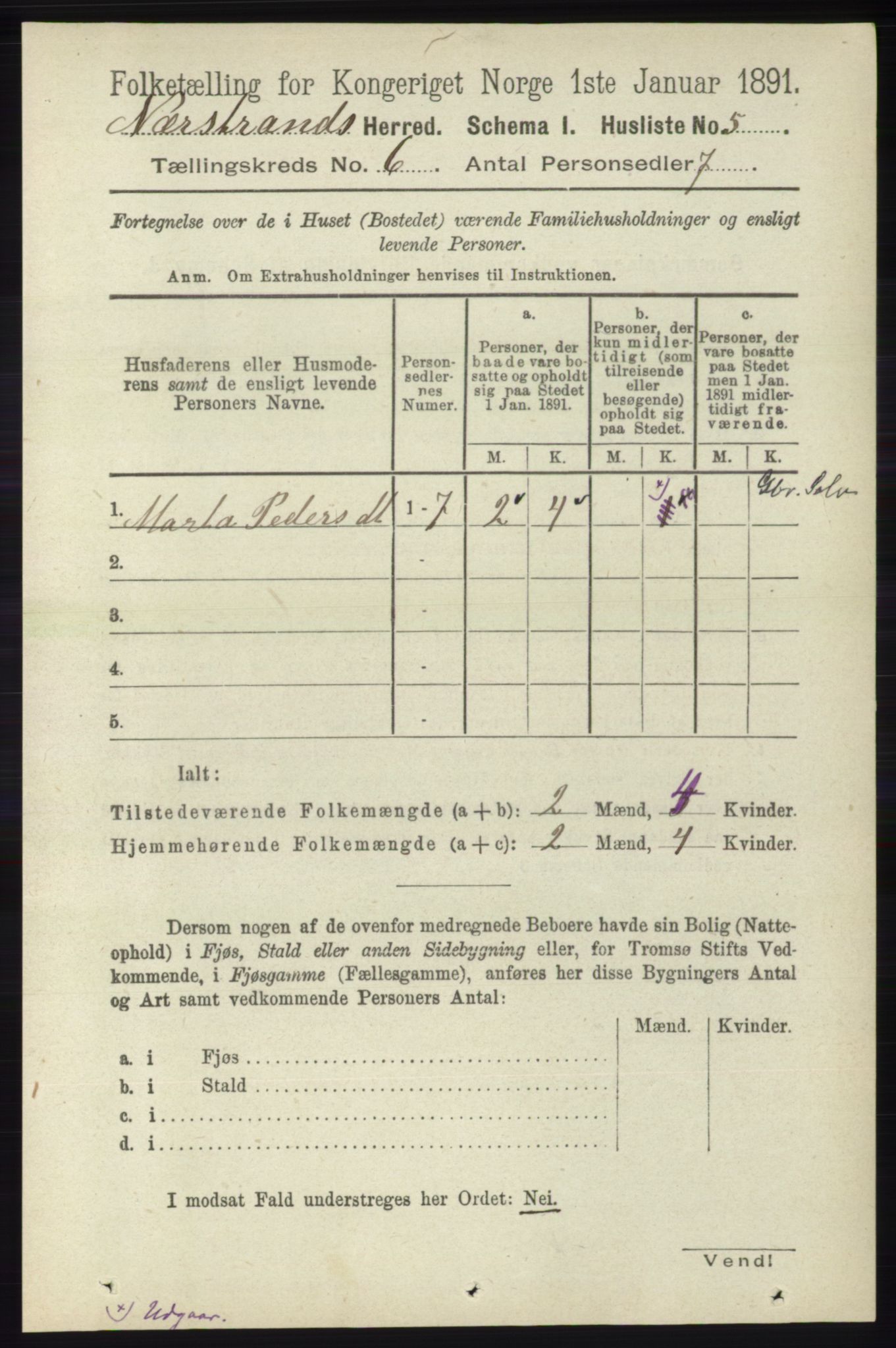 RA, 1891 census for 1139 Nedstrand, 1891, p. 1002