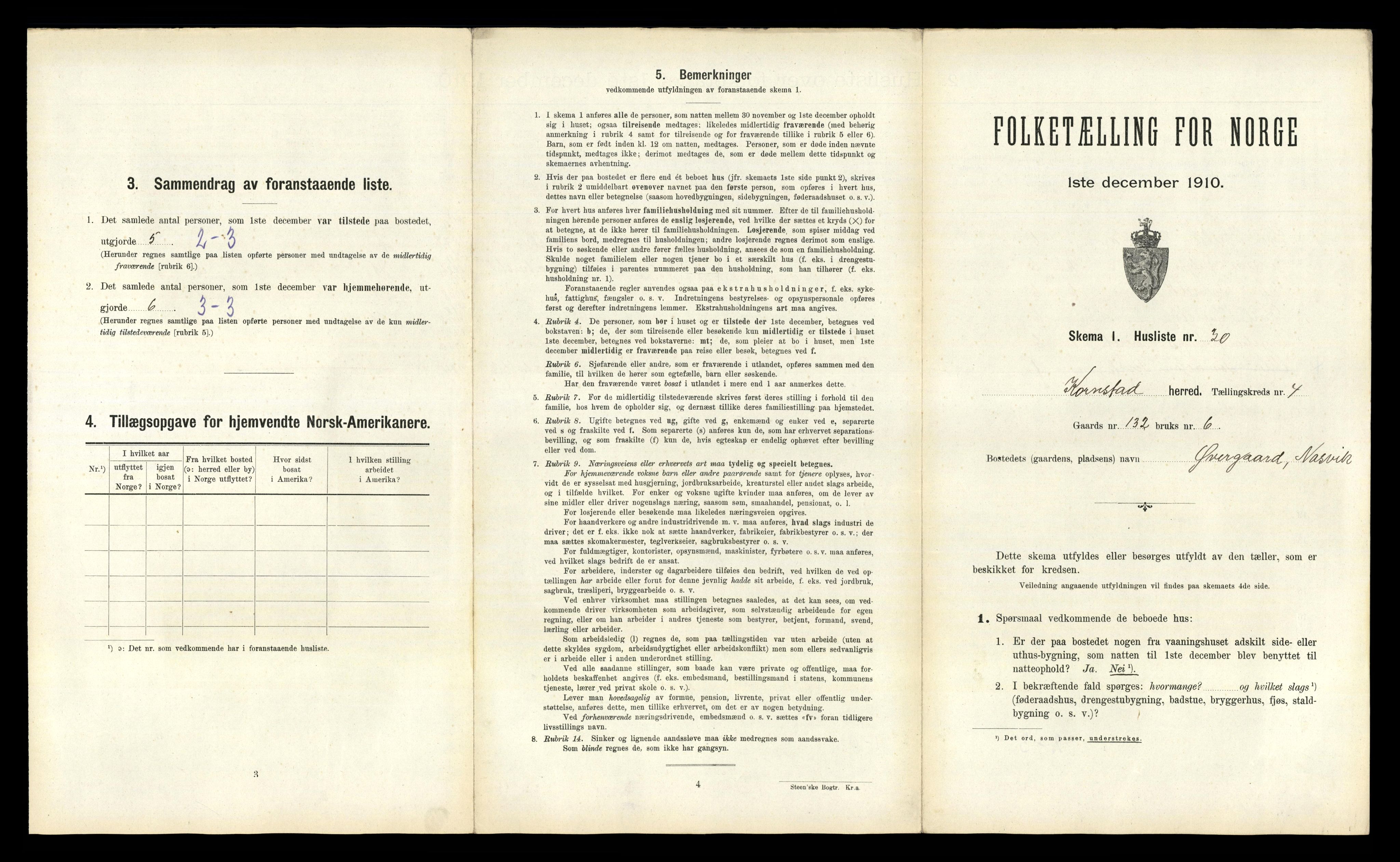 RA, 1910 census for Kornstad, 1910, p. 461