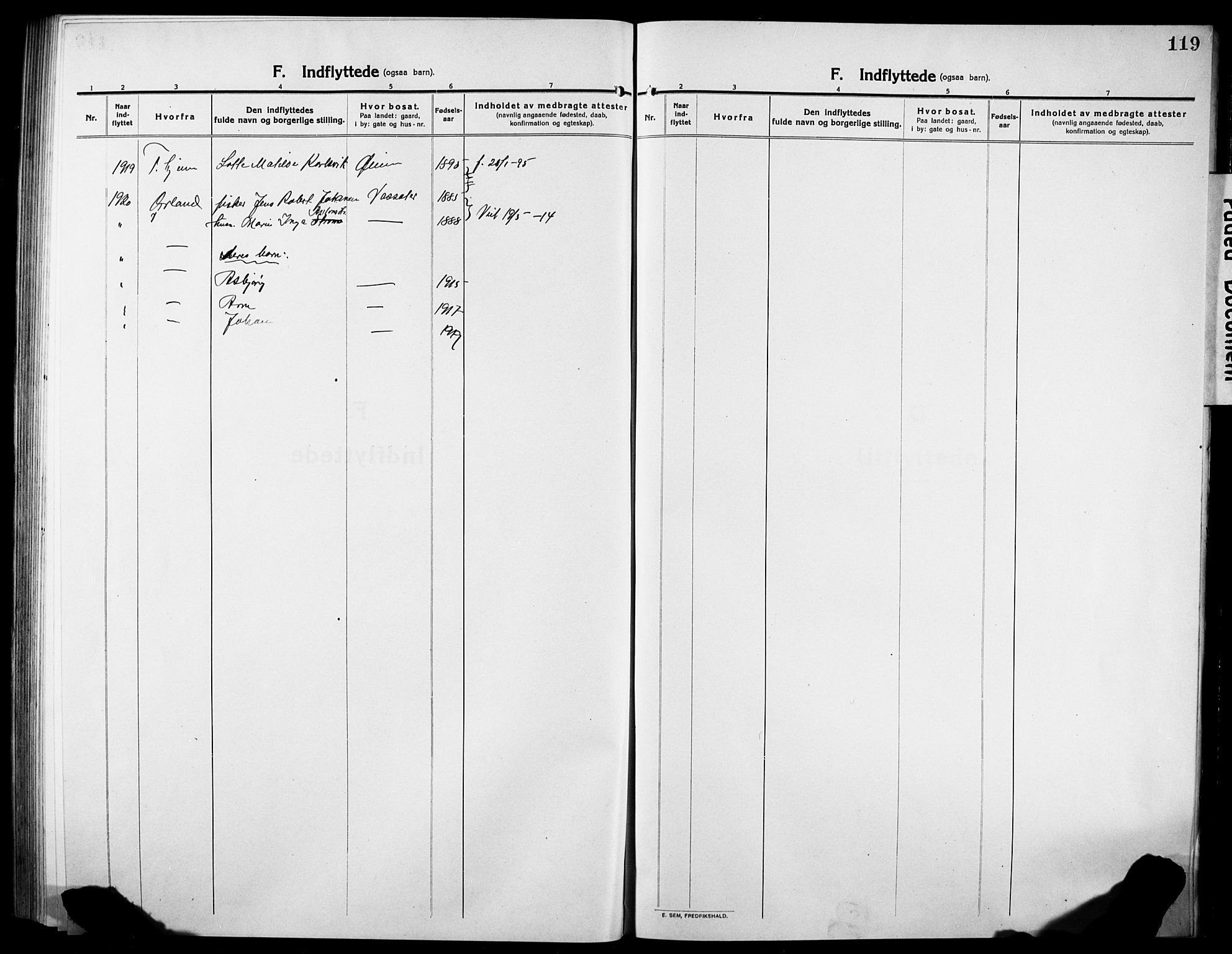 Ministerialprotokoller, klokkerbøker og fødselsregistre - Sør-Trøndelag, AV/SAT-A-1456/634/L0543: Parish register (copy) no. 634C05, 1917-1928, p. 119