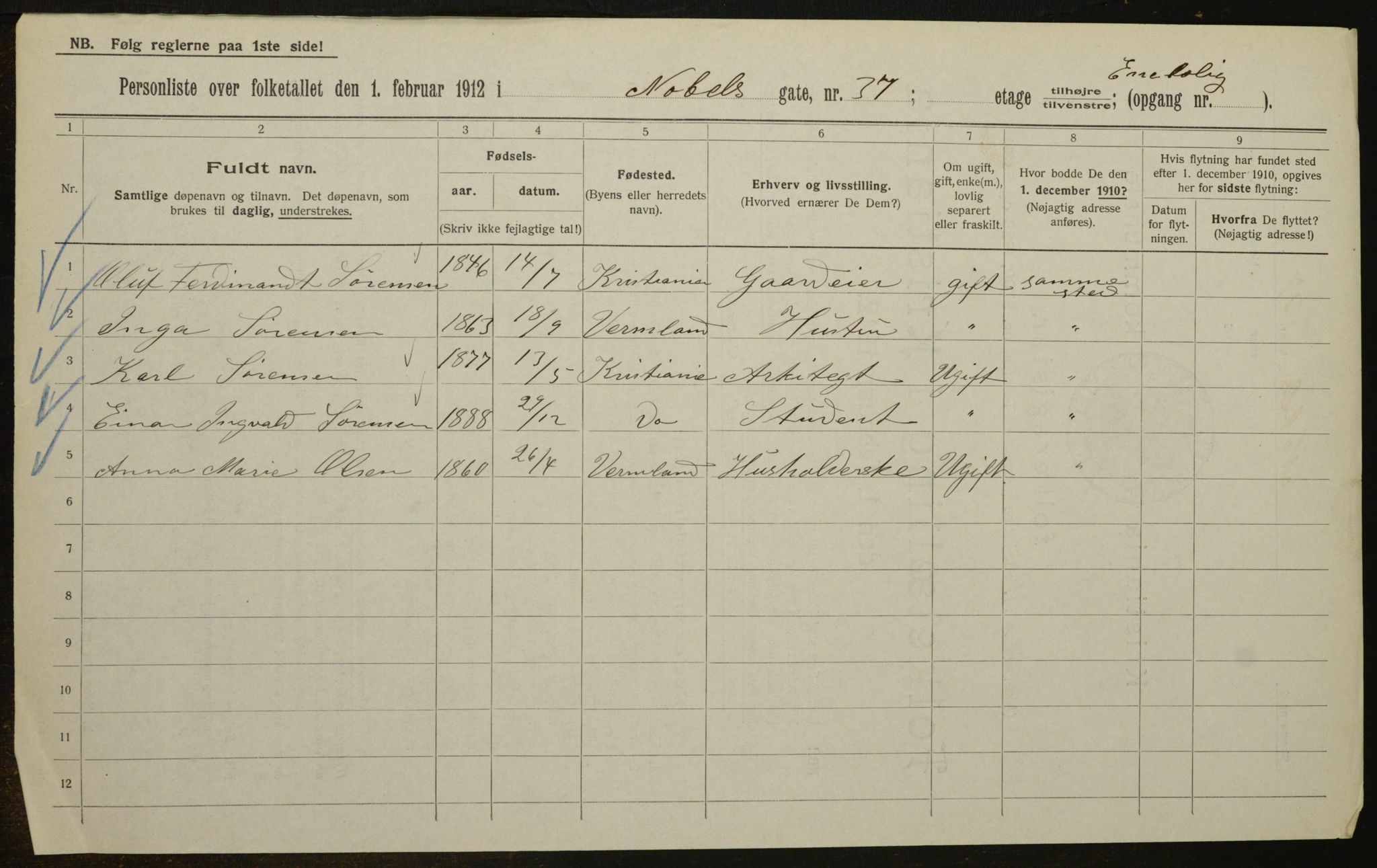 OBA, Municipal Census 1912 for Kristiania, 1912, p. 71940