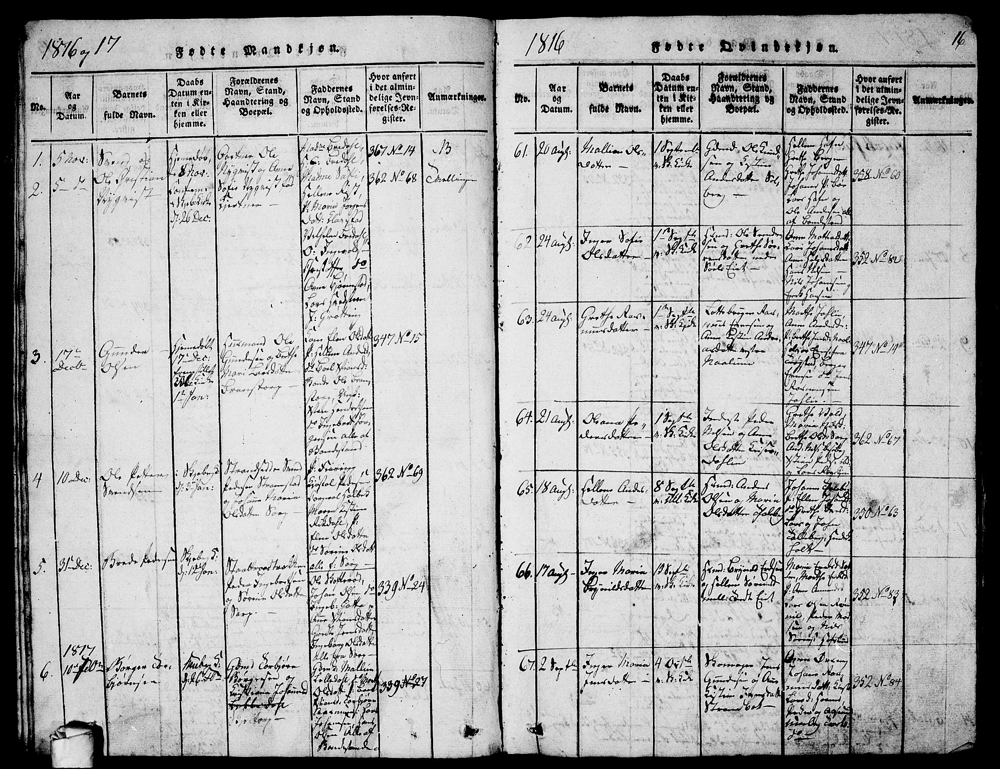 Skjeberg prestekontor Kirkebøker, SAO/A-10923/G/Ga/L0001: Parish register (copy) no. I 1, 1815-1830, p. 16