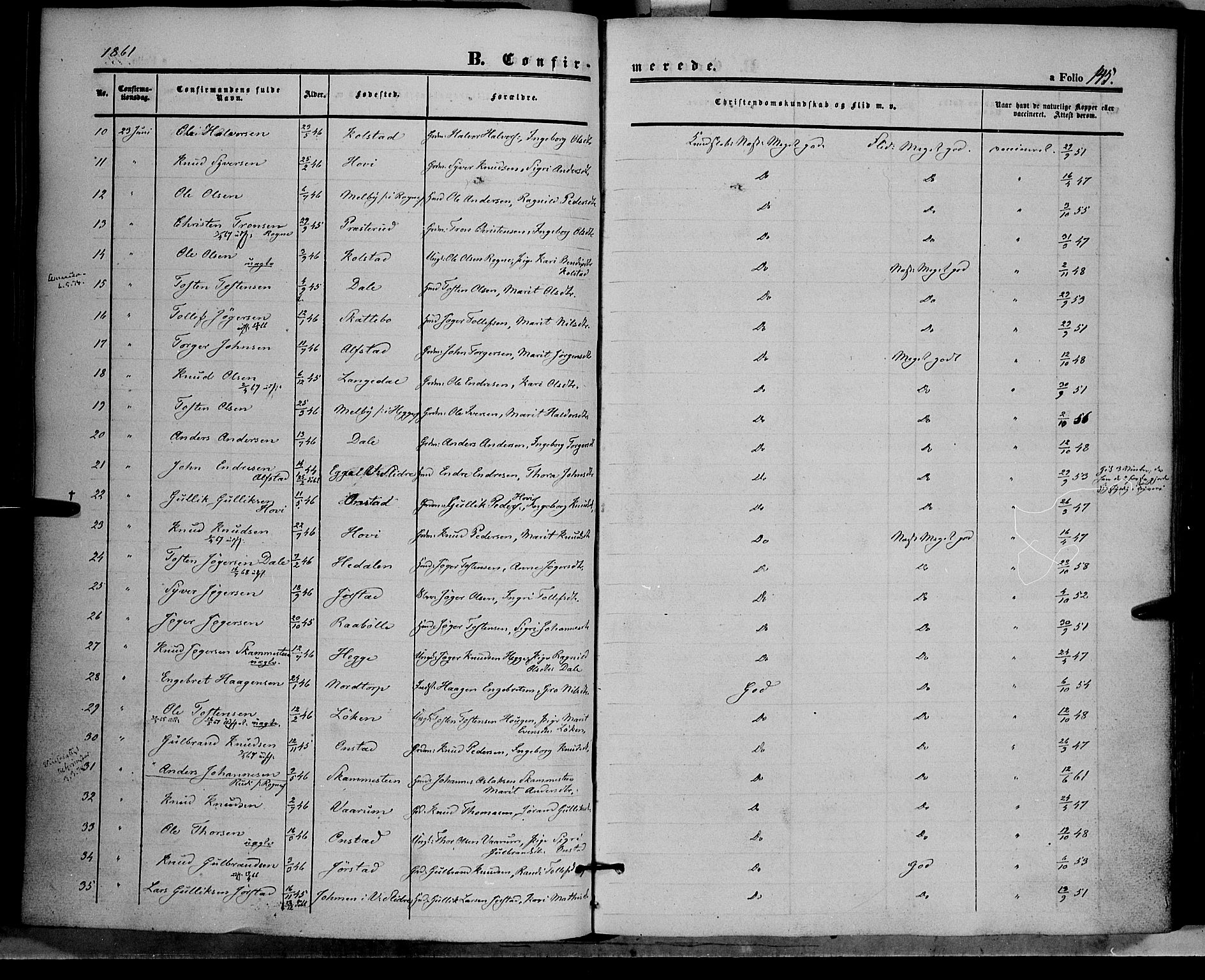 Øystre Slidre prestekontor, SAH/PREST-138/H/Ha/Haa/L0001: Parish register (official) no. 1, 1849-1874, p. 145