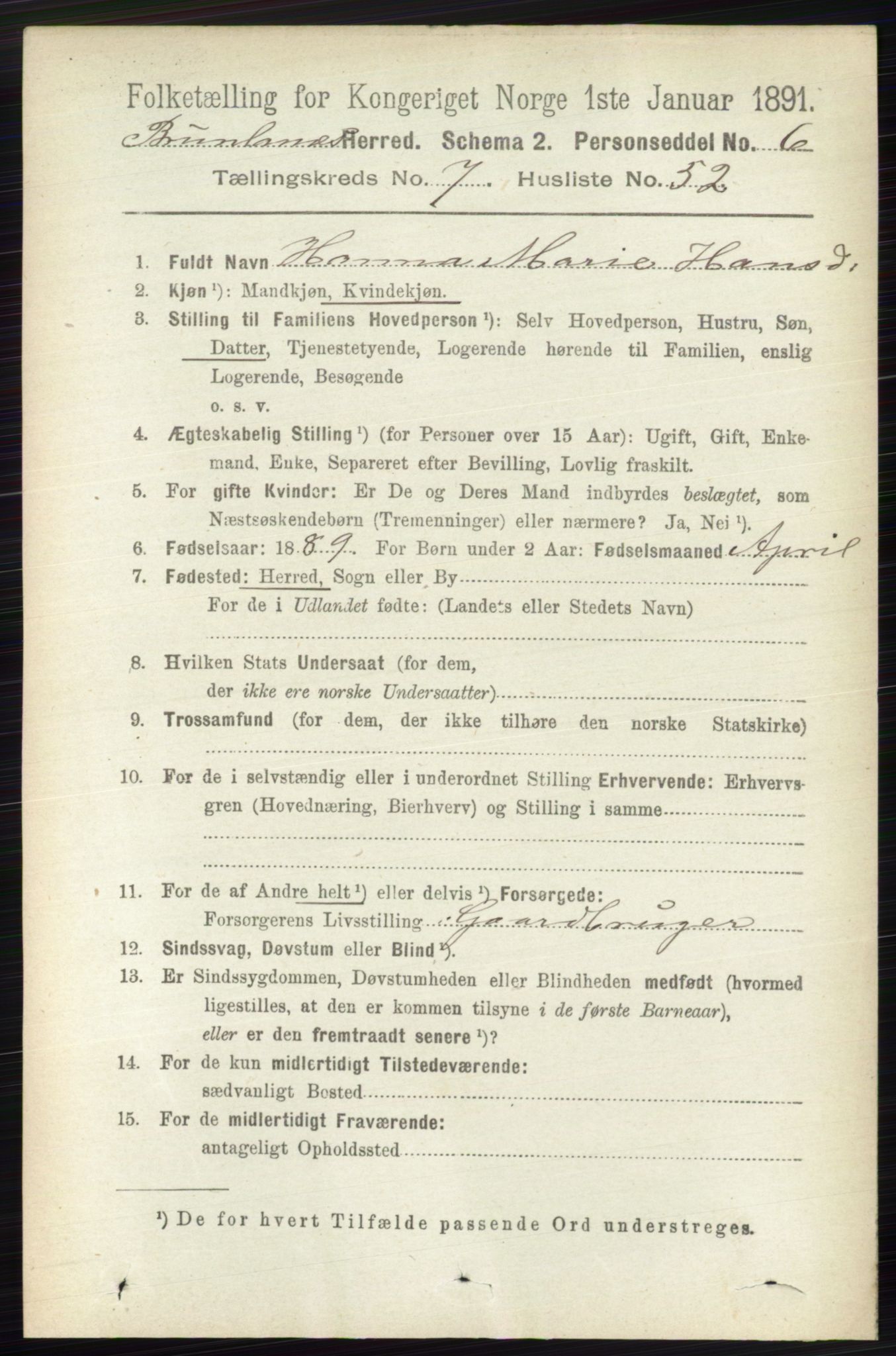 RA, 1891 census for 0726 Brunlanes, 1891, p. 3300
