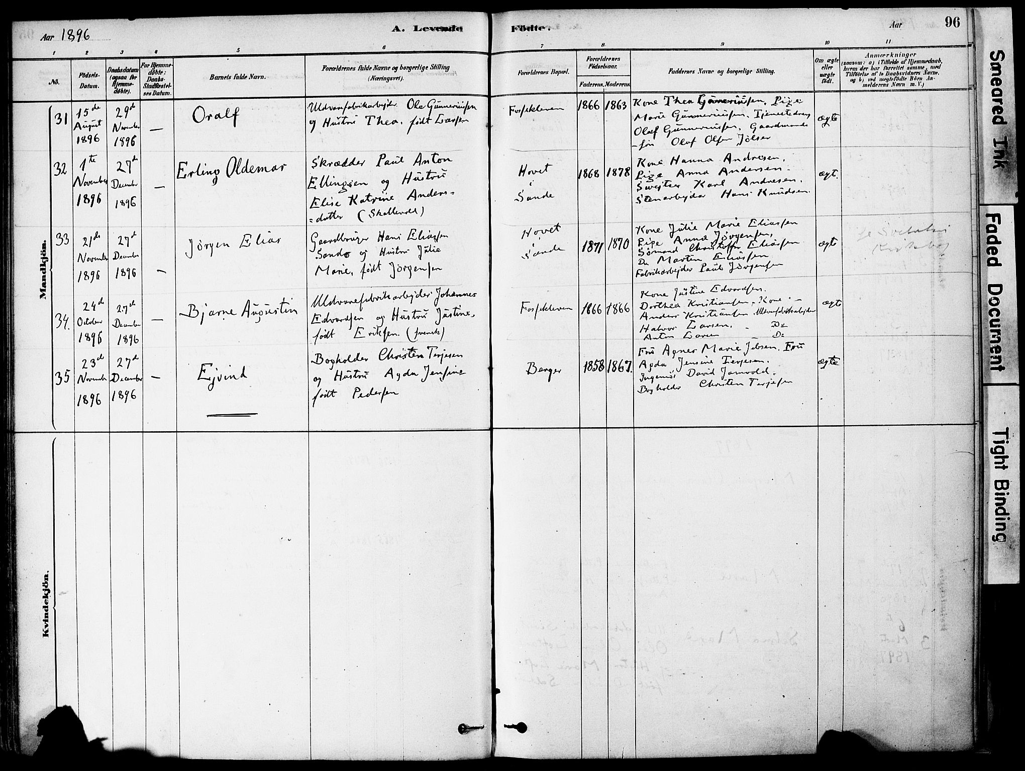 Strømm kirkebøker, AV/SAKO-A-322/F/Fa/L0004: Parish register (official) no. I 4, 1878-1899, p. 96