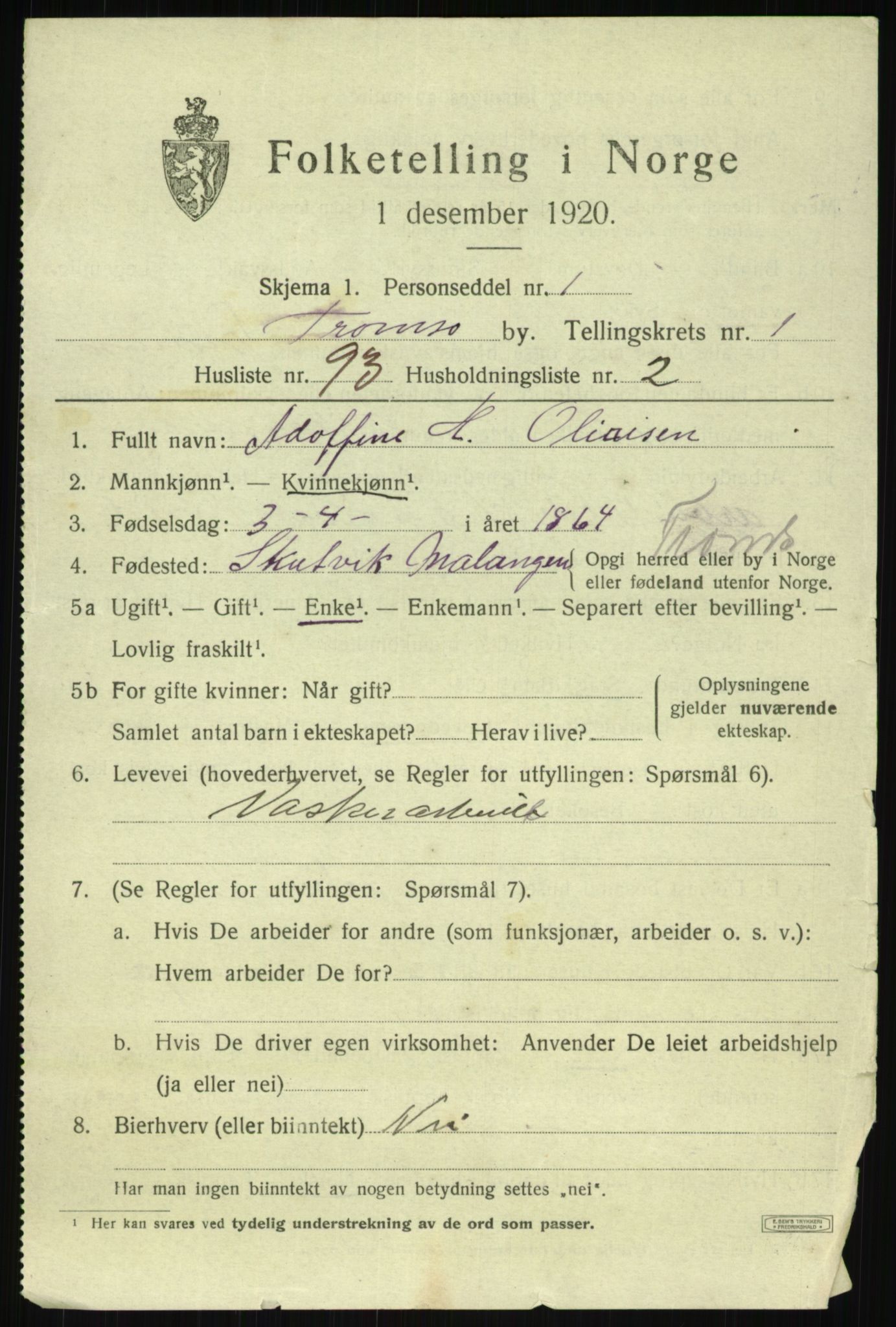 SATØ, 1920 census for Tromsø, 1920, p. 8727