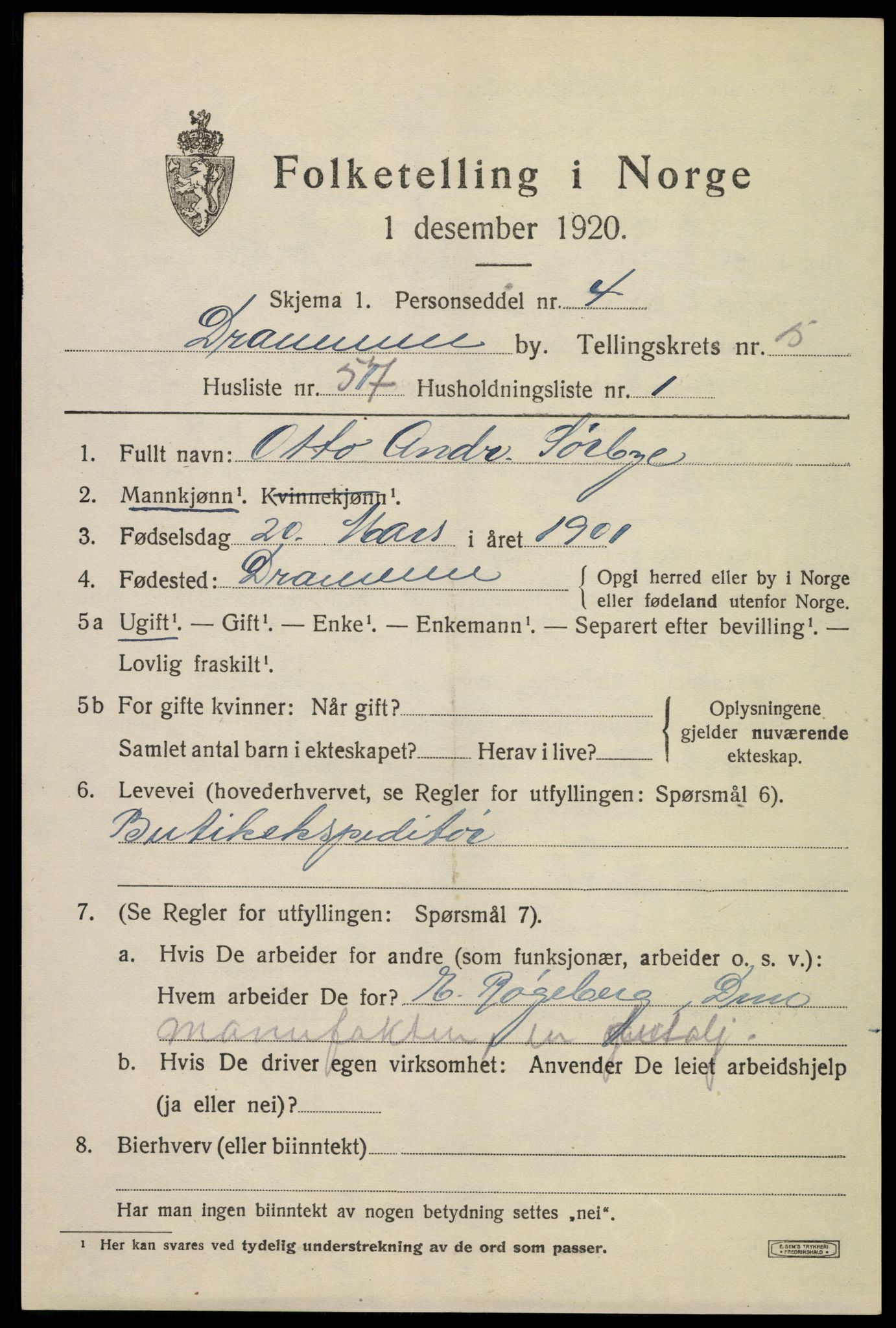 SAKO, 1920 census for Drammen, 1920, p. 37347