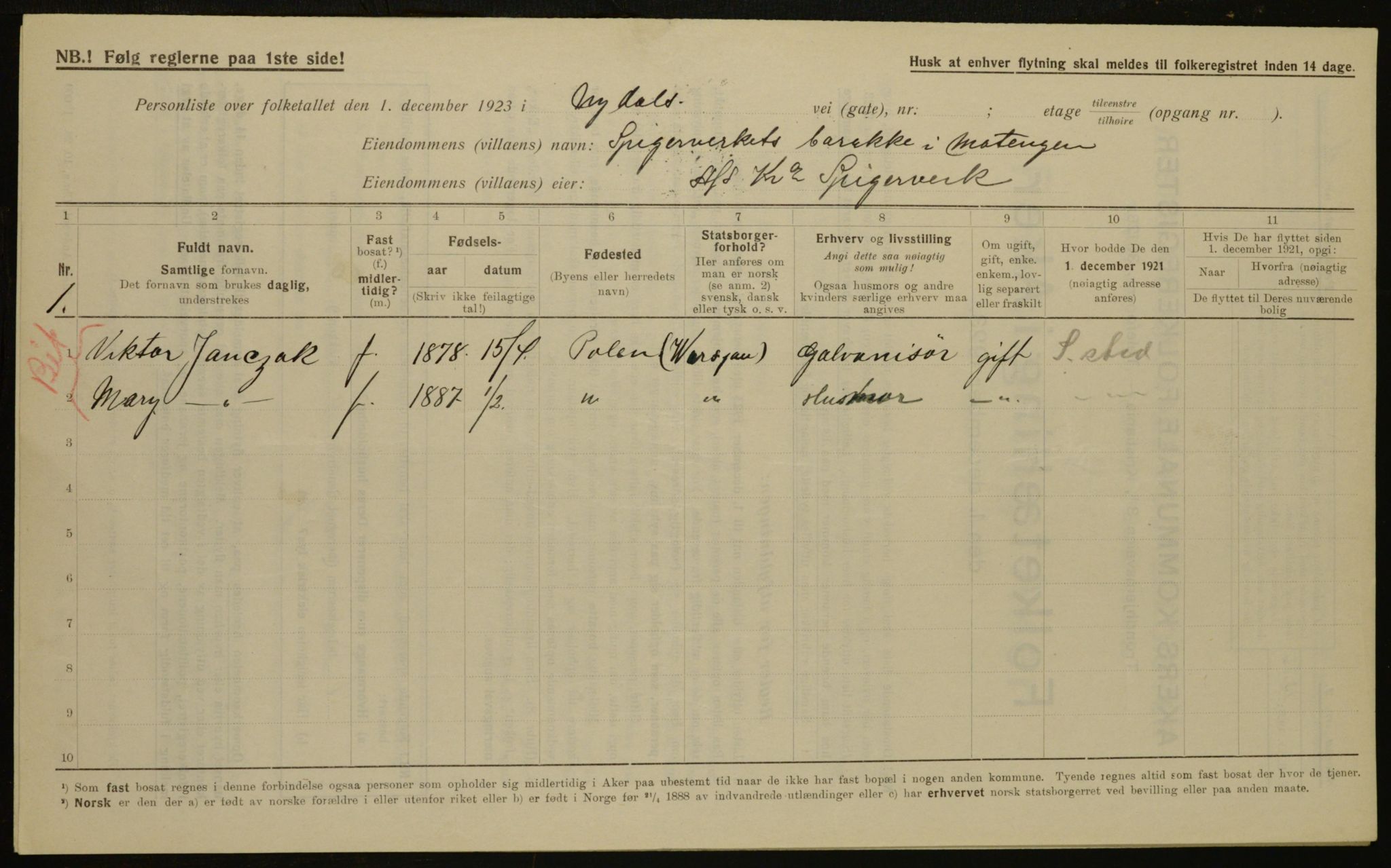 , Municipal Census 1923 for Aker, 1923, p. 16336