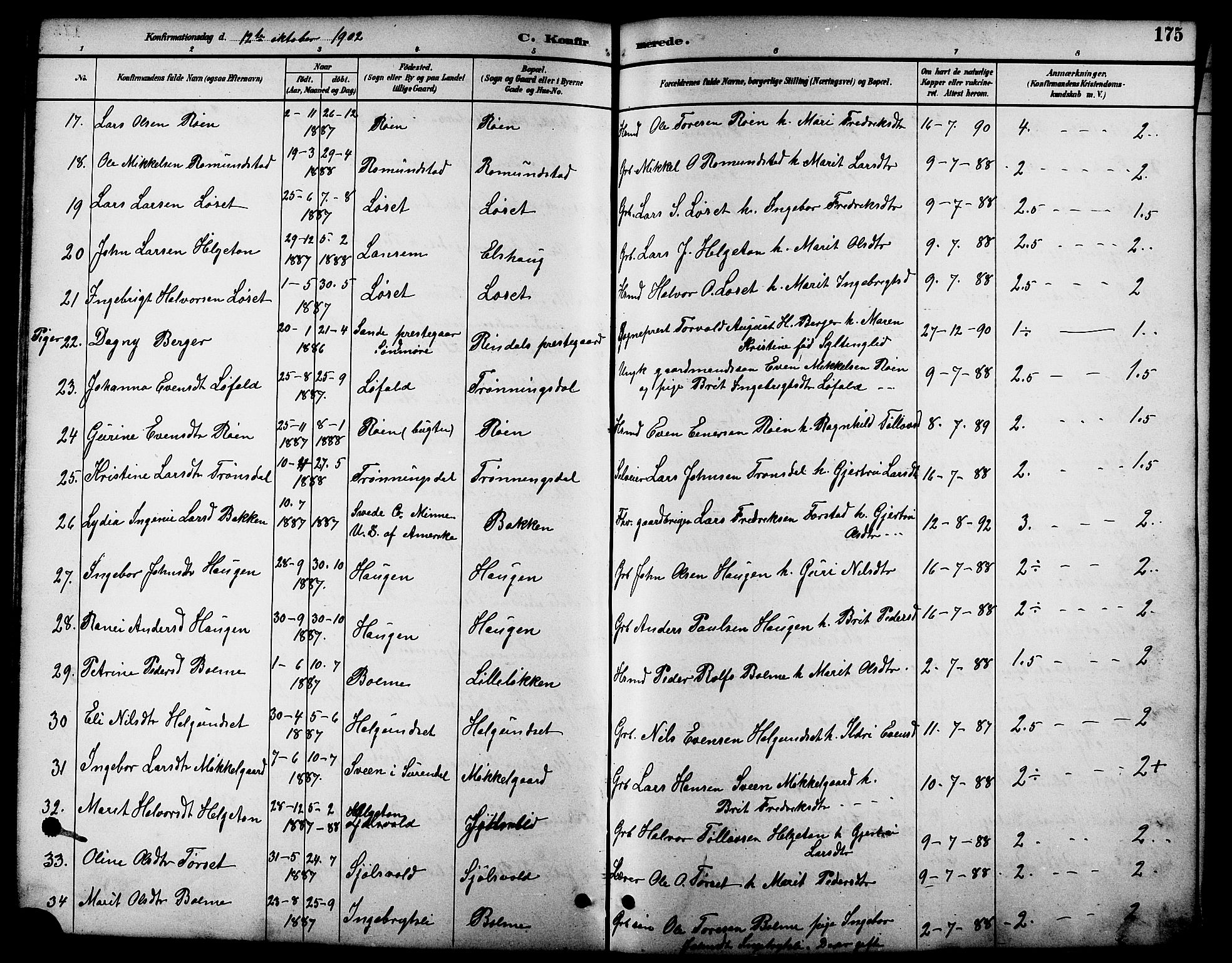 Ministerialprotokoller, klokkerbøker og fødselsregistre - Møre og Romsdal, SAT/A-1454/598/L1078: Parish register (copy) no. 598C03, 1892-1909, p. 175