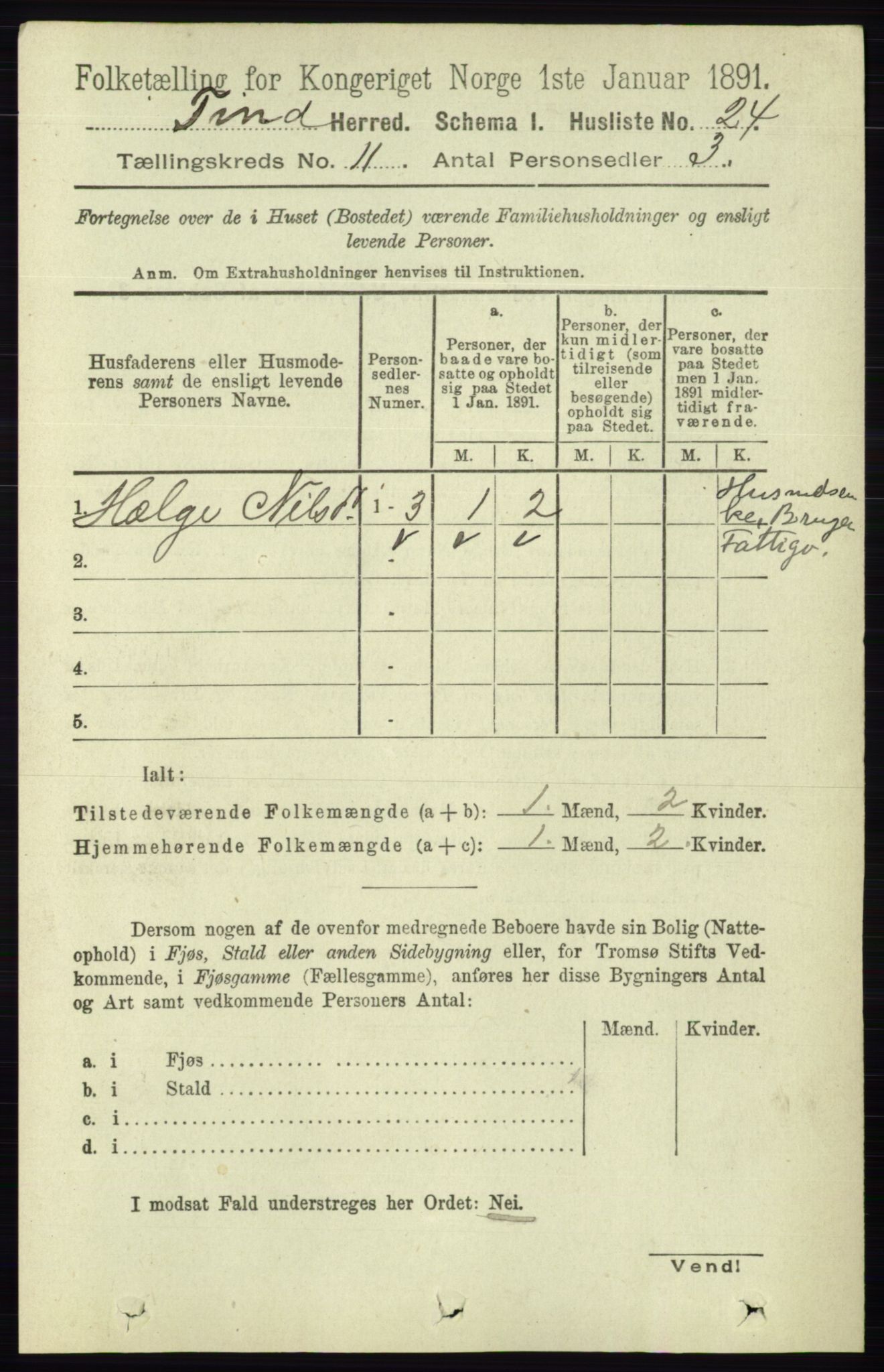 RA, 1891 census for 0826 Tinn, 1891, p. 2116