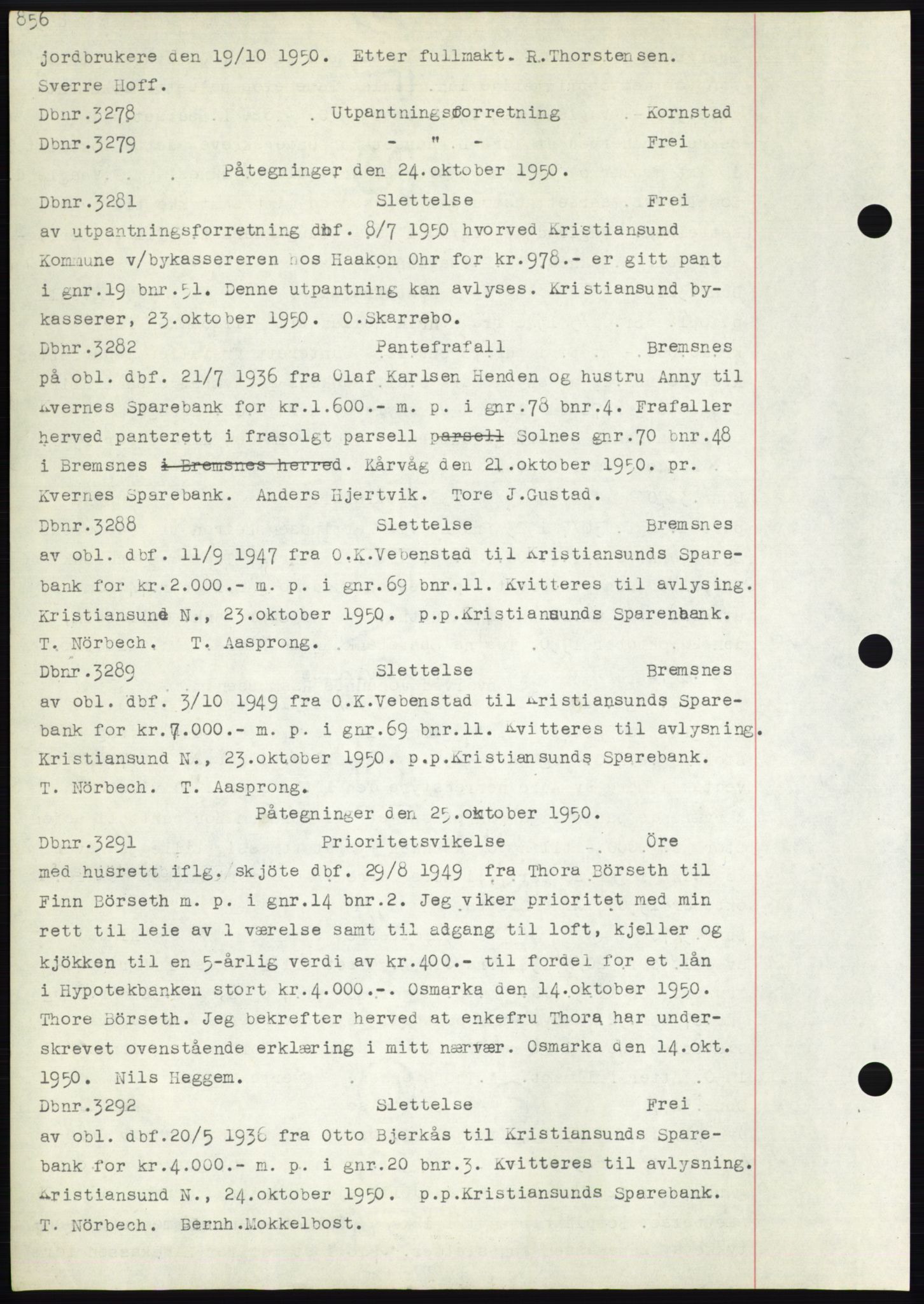 Nordmøre sorenskriveri, AV/SAT-A-4132/1/2/2Ca: Mortgage book no. C82b, 1946-1951, Diary no: : 3278/1950