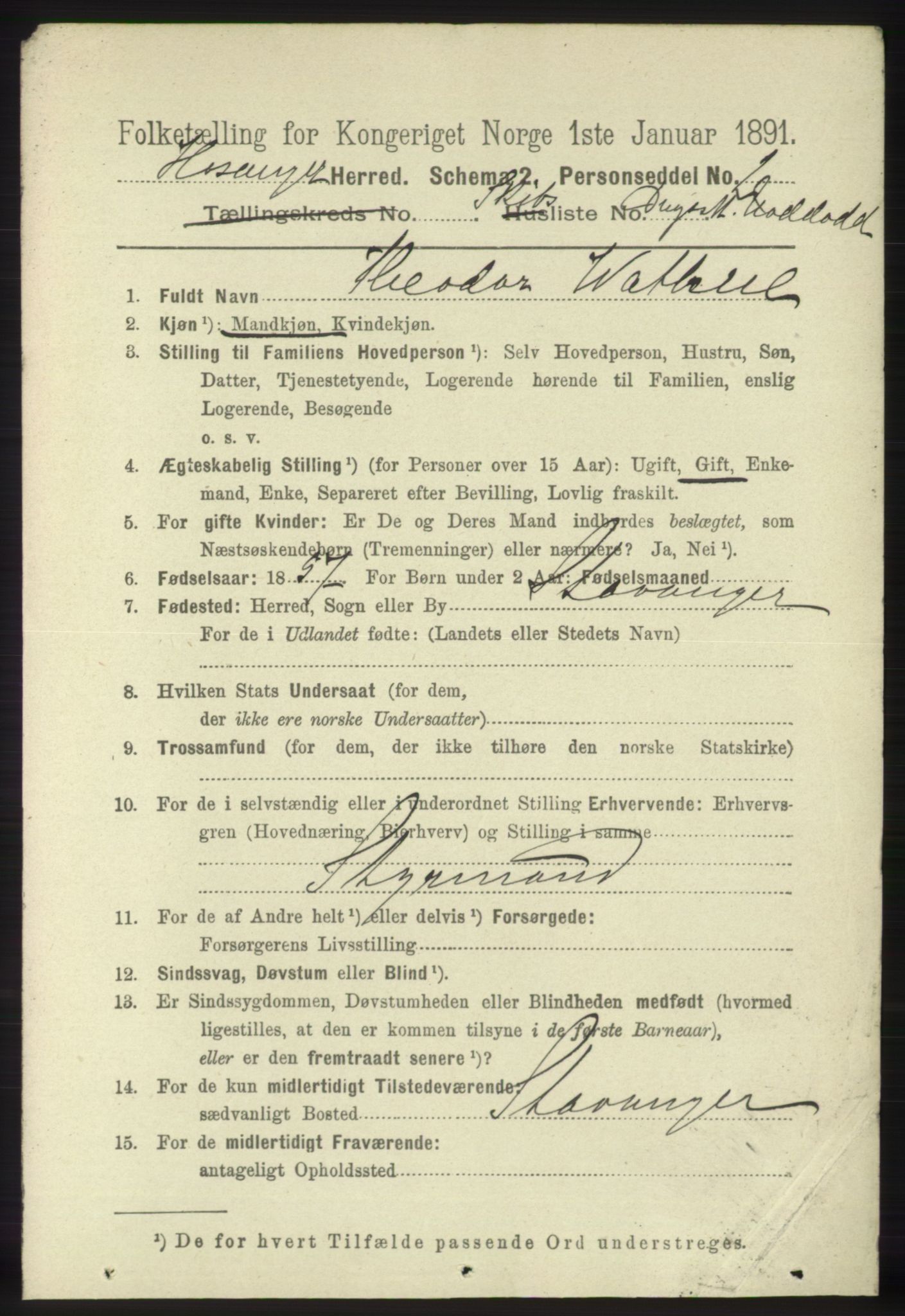 RA, 1891 census for 1253 Hosanger, 1891, p. 4276