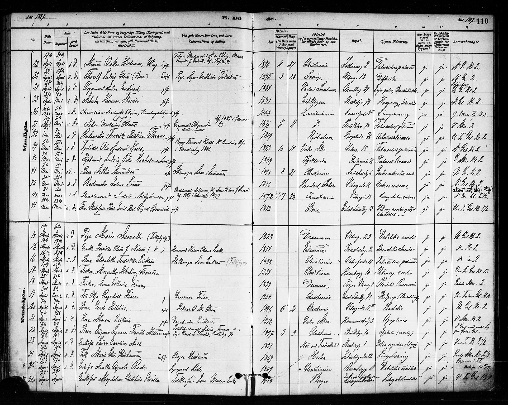 Uranienborg prestekontor Kirkebøker, SAO/A-10877/F/Fa/L0004: Parish register (official) no. 4, 1880-1901, p. 110