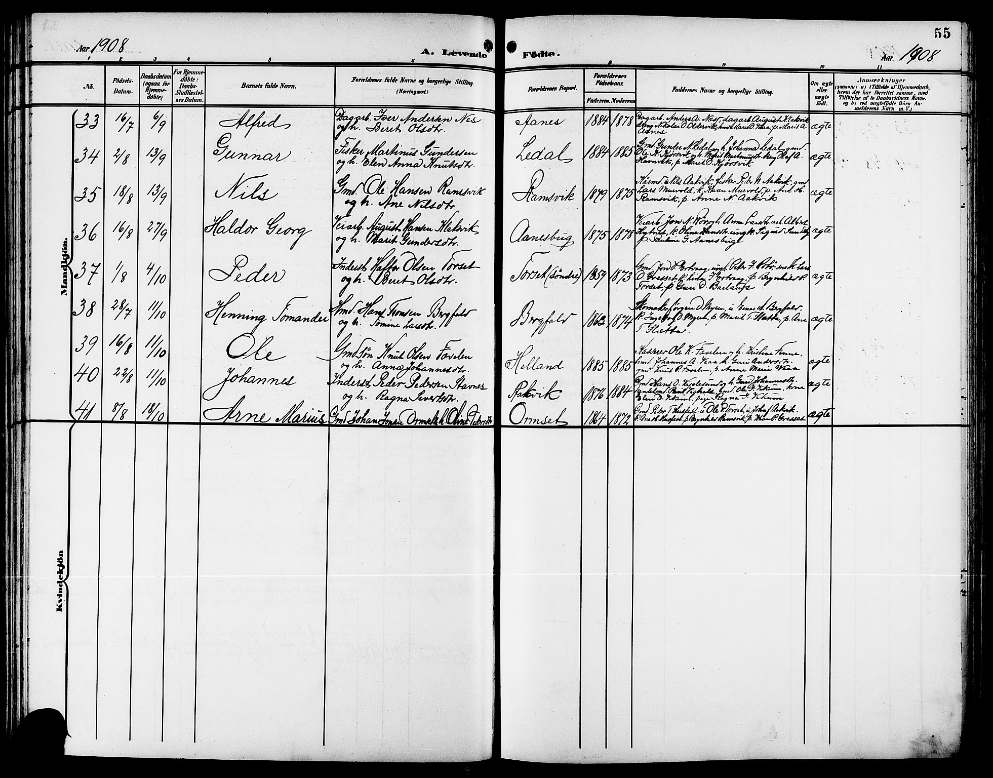 Ministerialprotokoller, klokkerbøker og fødselsregistre - Møre og Romsdal, AV/SAT-A-1454/578/L0910: Parish register (copy) no. 578C03, 1900-1921, p. 55