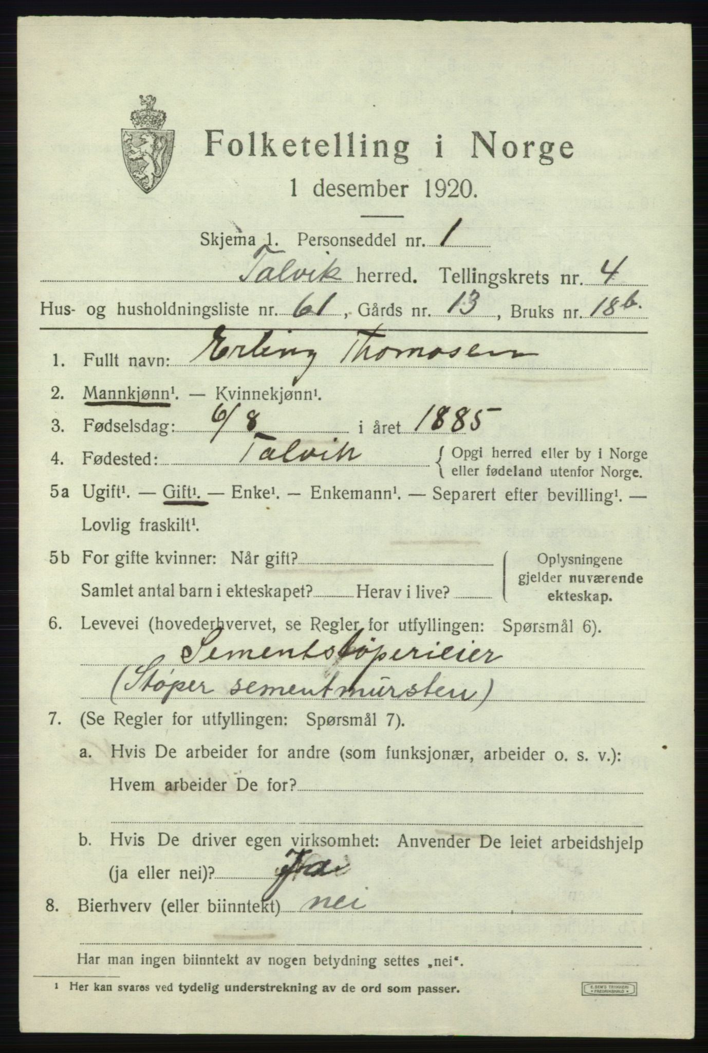 SATØ, 1920 census for Talvik, 1920, p. 3280