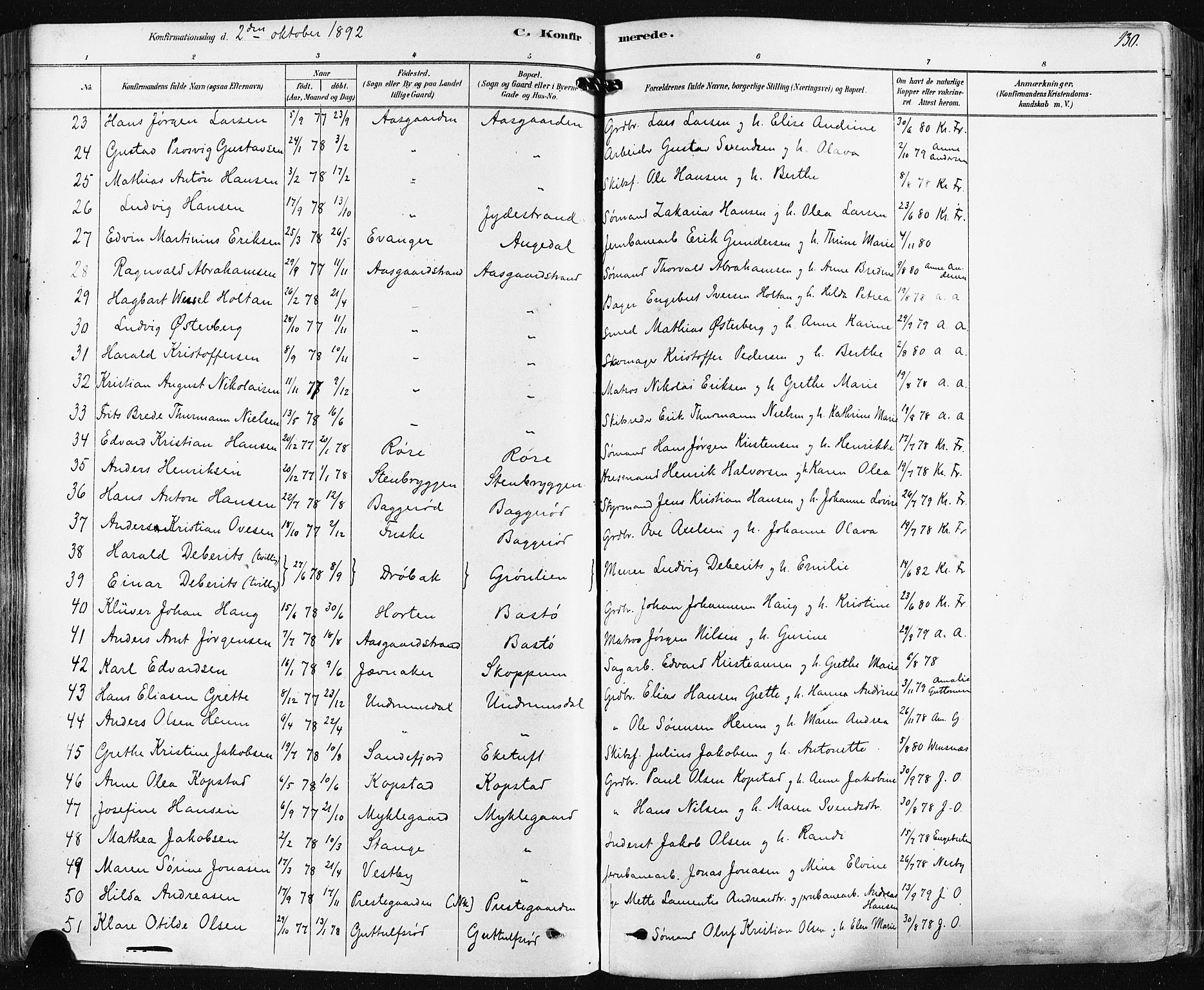 Borre kirkebøker, AV/SAKO-A-338/F/Fa/L0009: Parish register (official) no. I 9, 1878-1896, p. 130